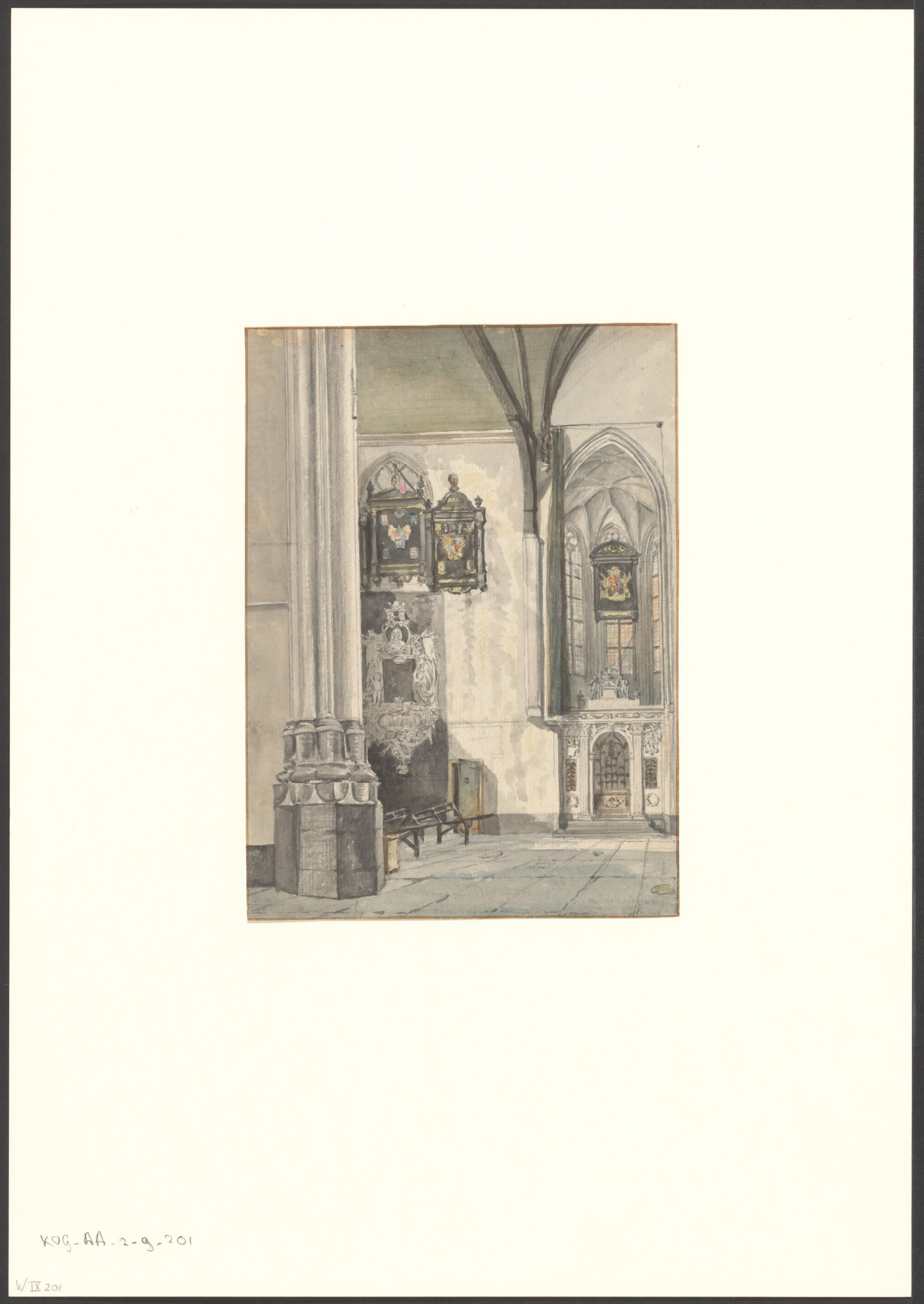 Interieur van de Oude Kerk met gezicht naar het koor