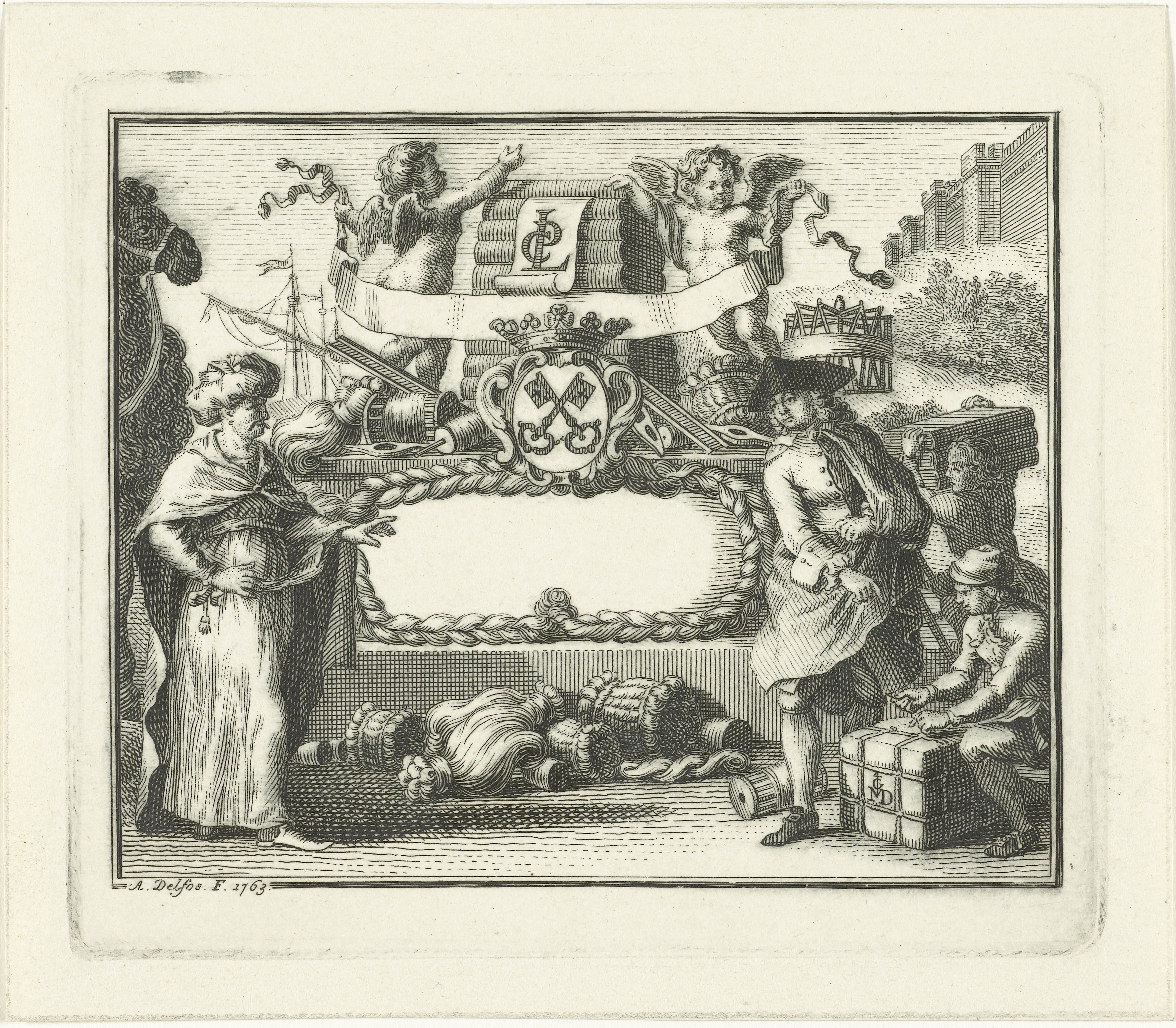 Allegorie op wolhandel in Leiden