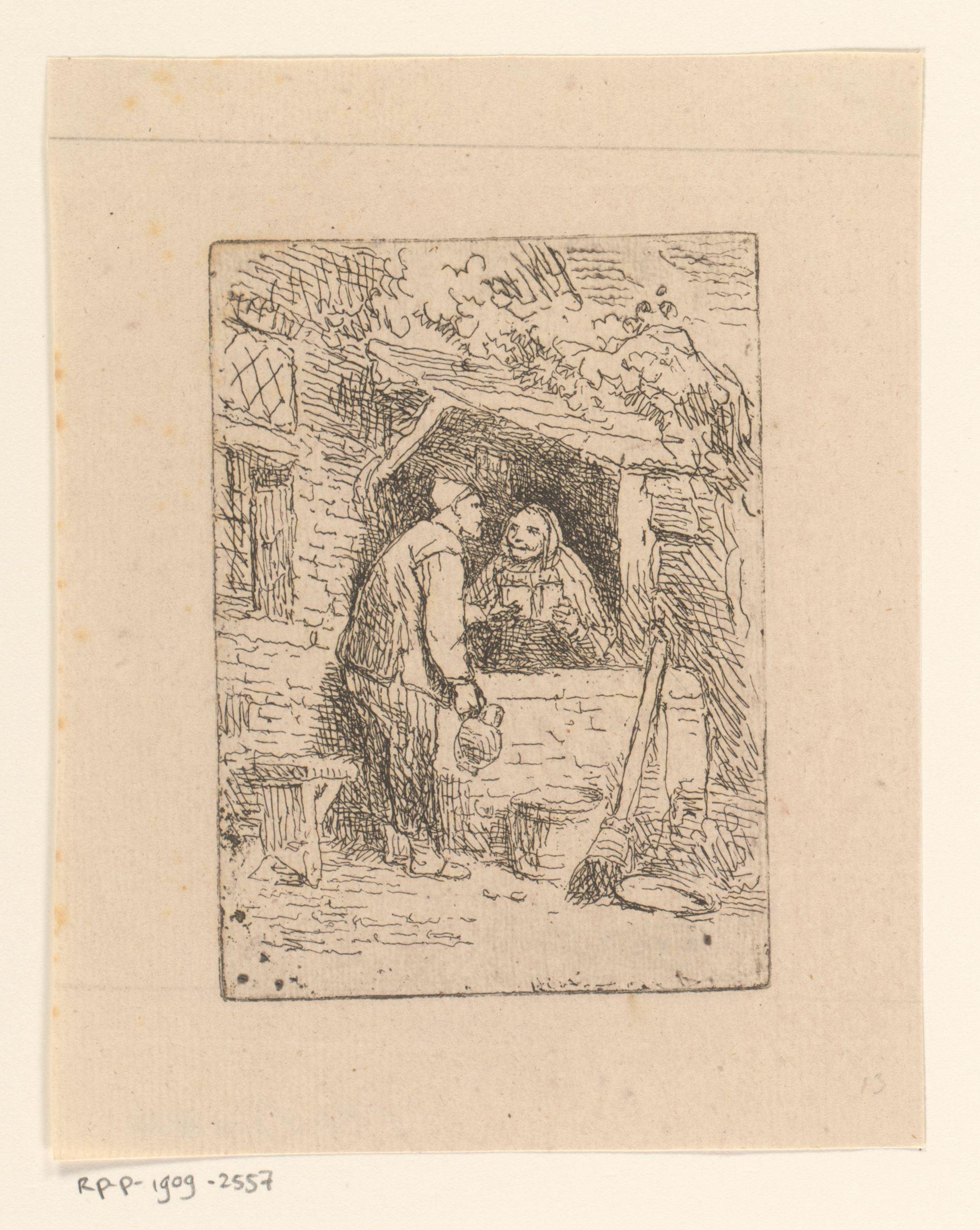Man en vrouw in gesprek bij een huis