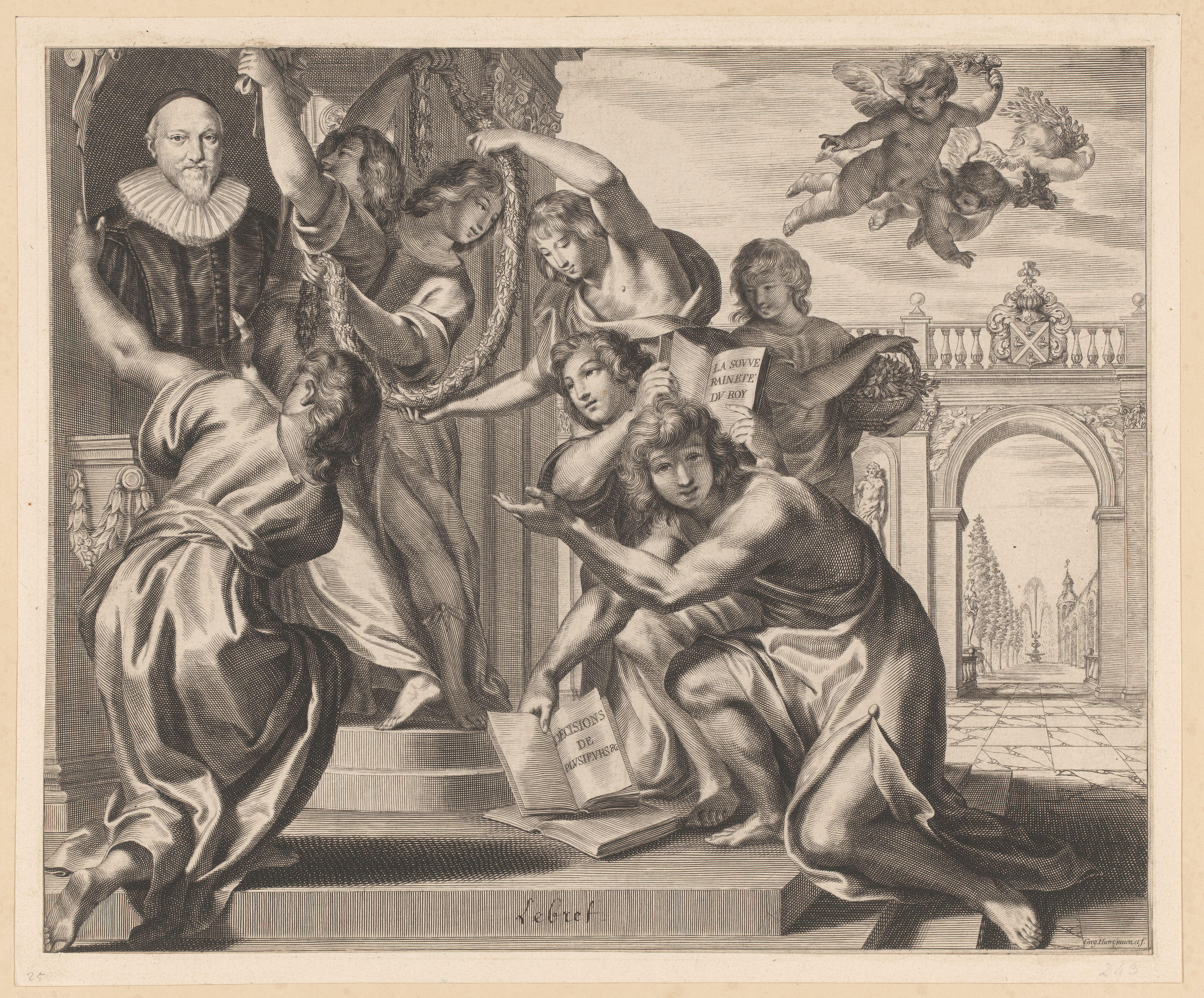 Portret van Cardin le Bret aan een tempeldeur opgehangen