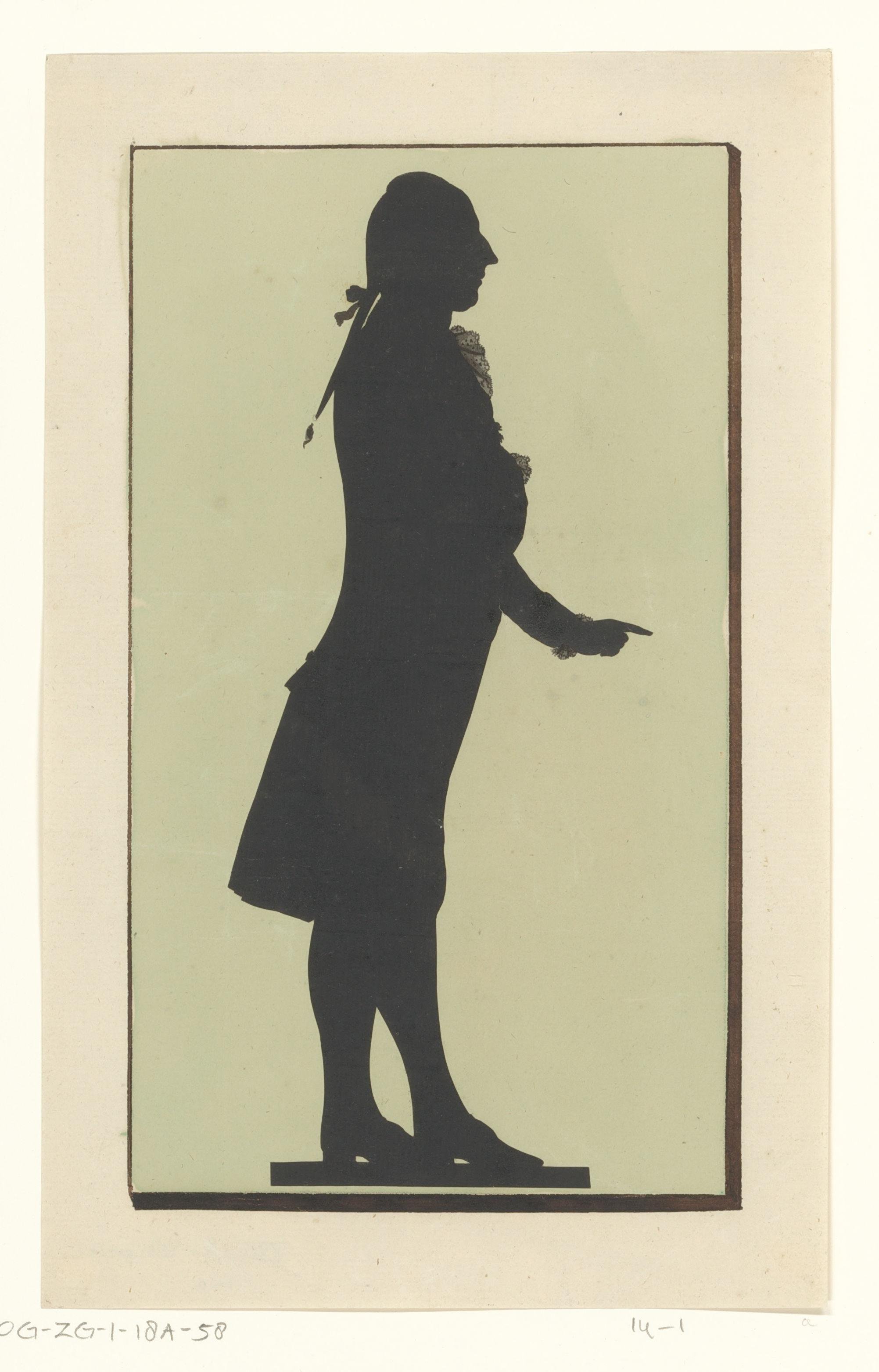Silhouetportret van een onbekende staande man met wijzende vinger