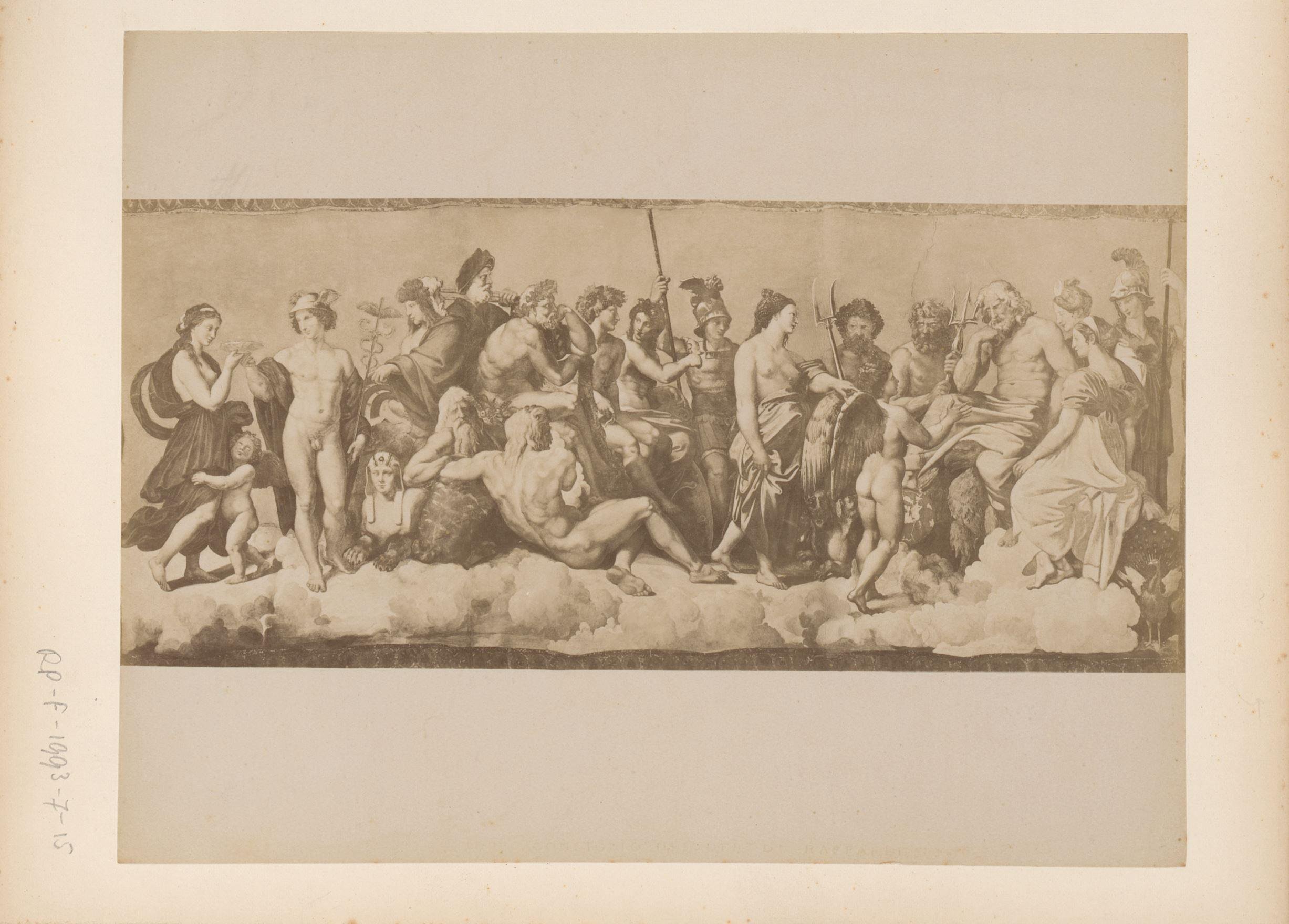 Fotoreproductie van fresco Het beraad der goden door Rafaël in het Farnesina te Rome