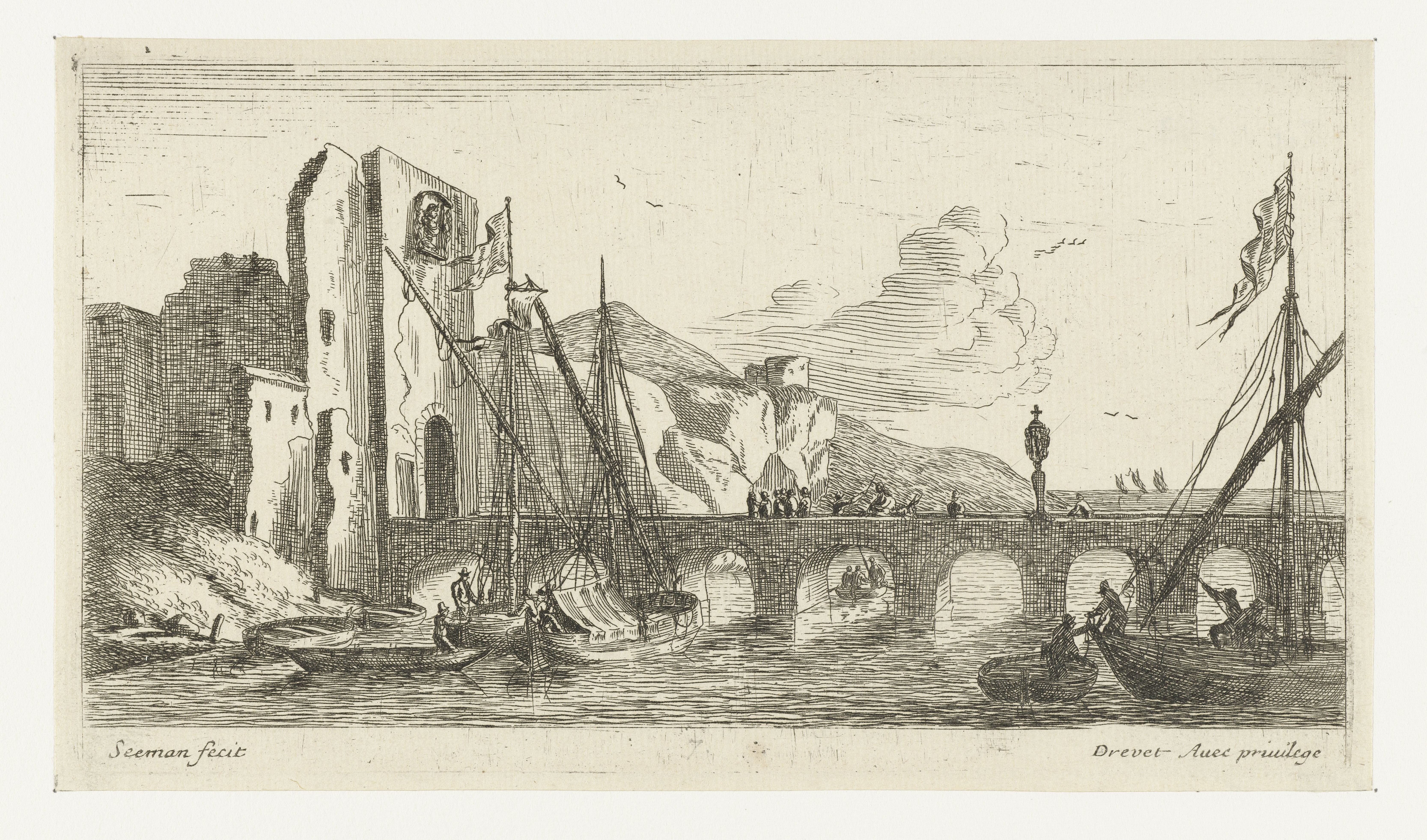 Brug bij een ruïne
