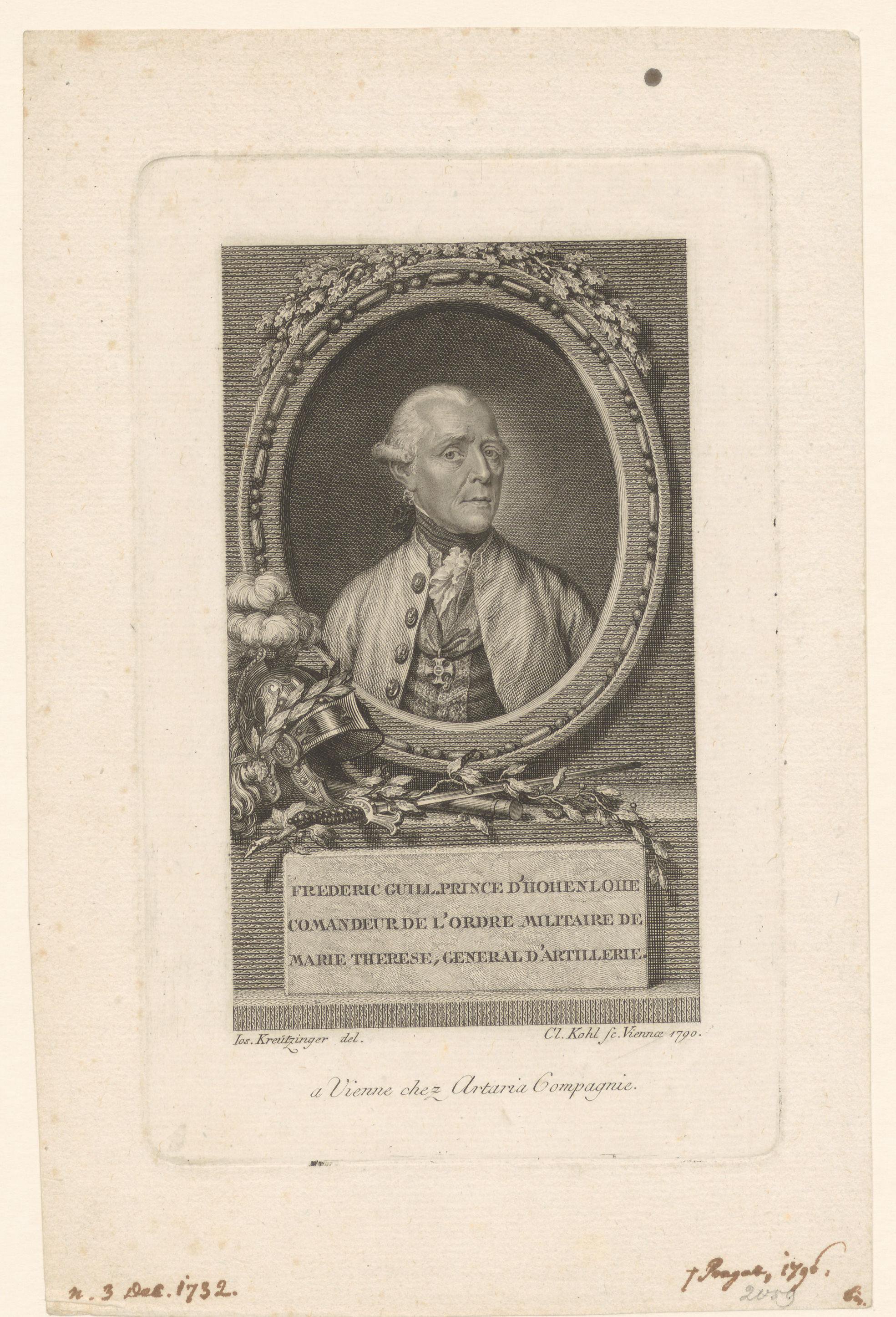 Portret van Friedrich Wilhelm Hohenlohe-Kirchberg