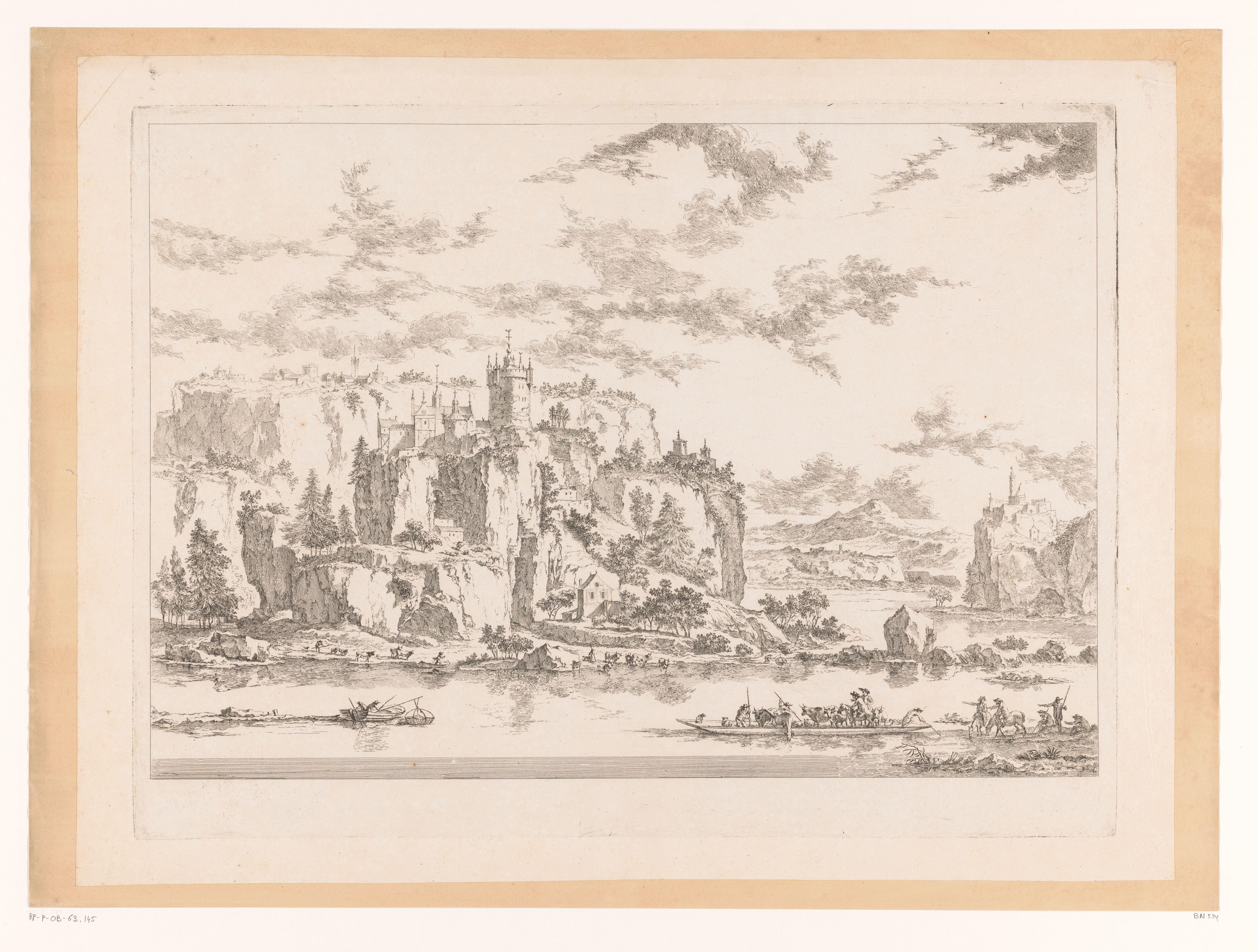 Rivierlandschap met een kasteel op een klif