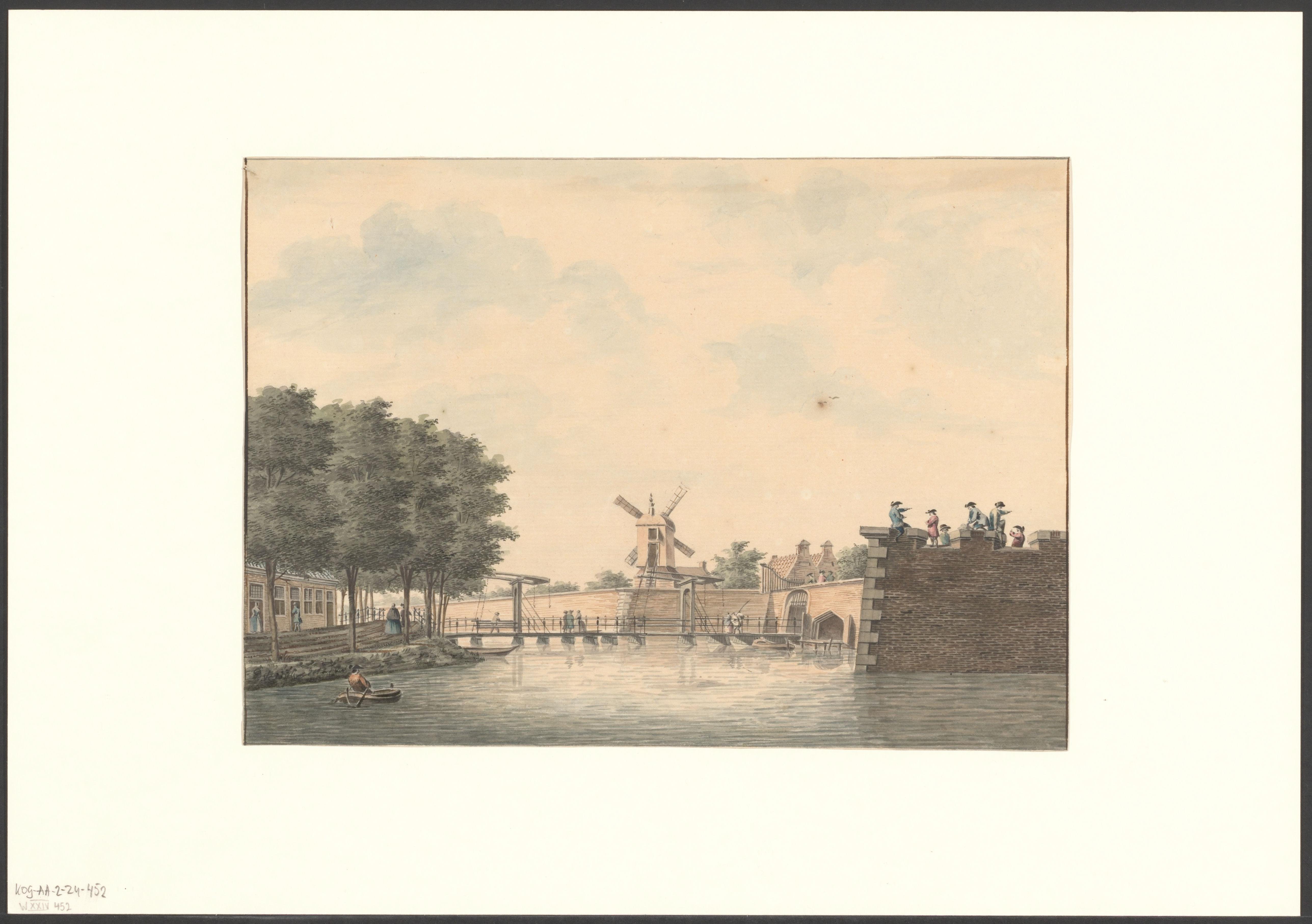 Gezicht op de Raampoort en molen De Vervanger