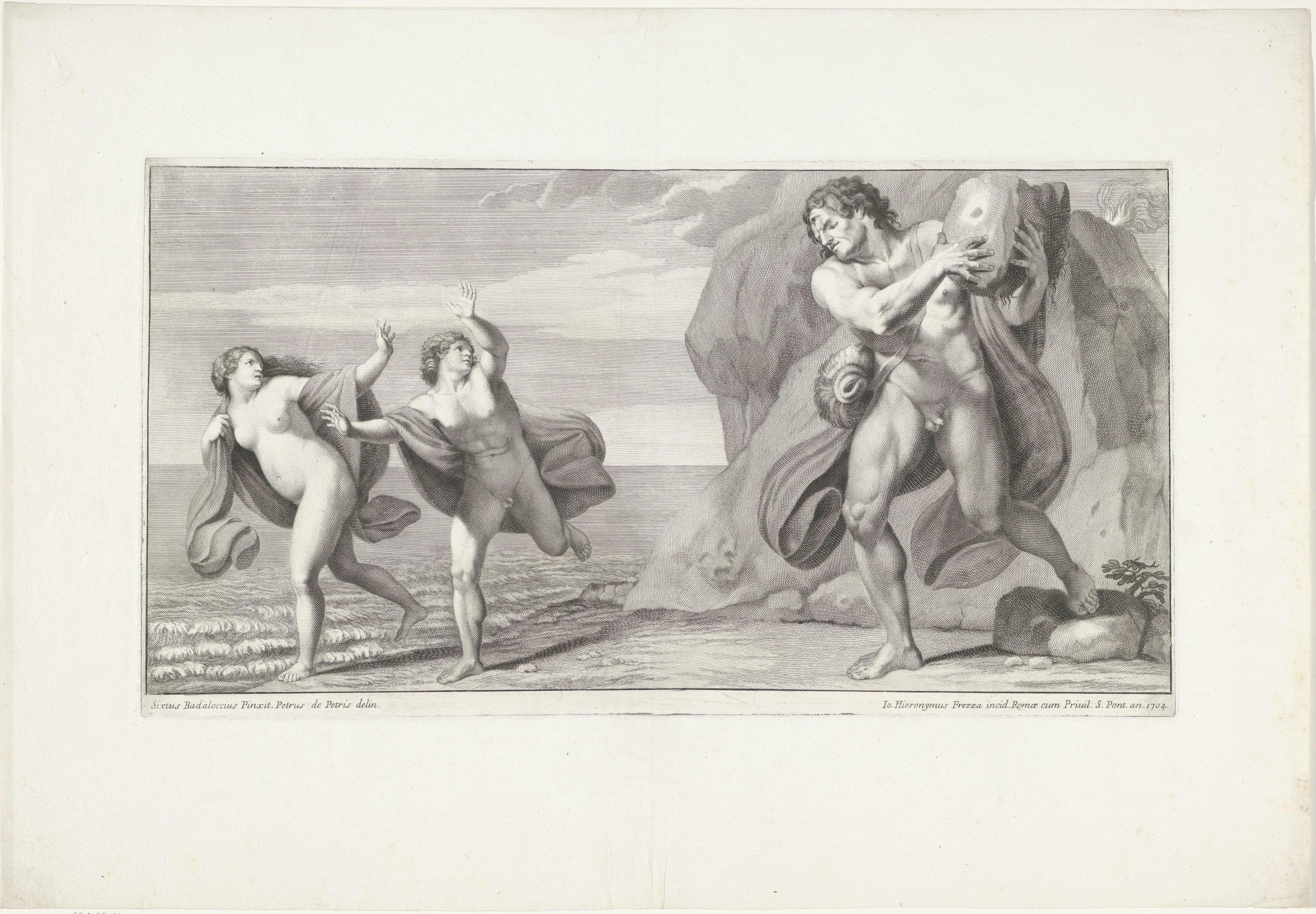 Polyphemus gooit een steen naar Acis