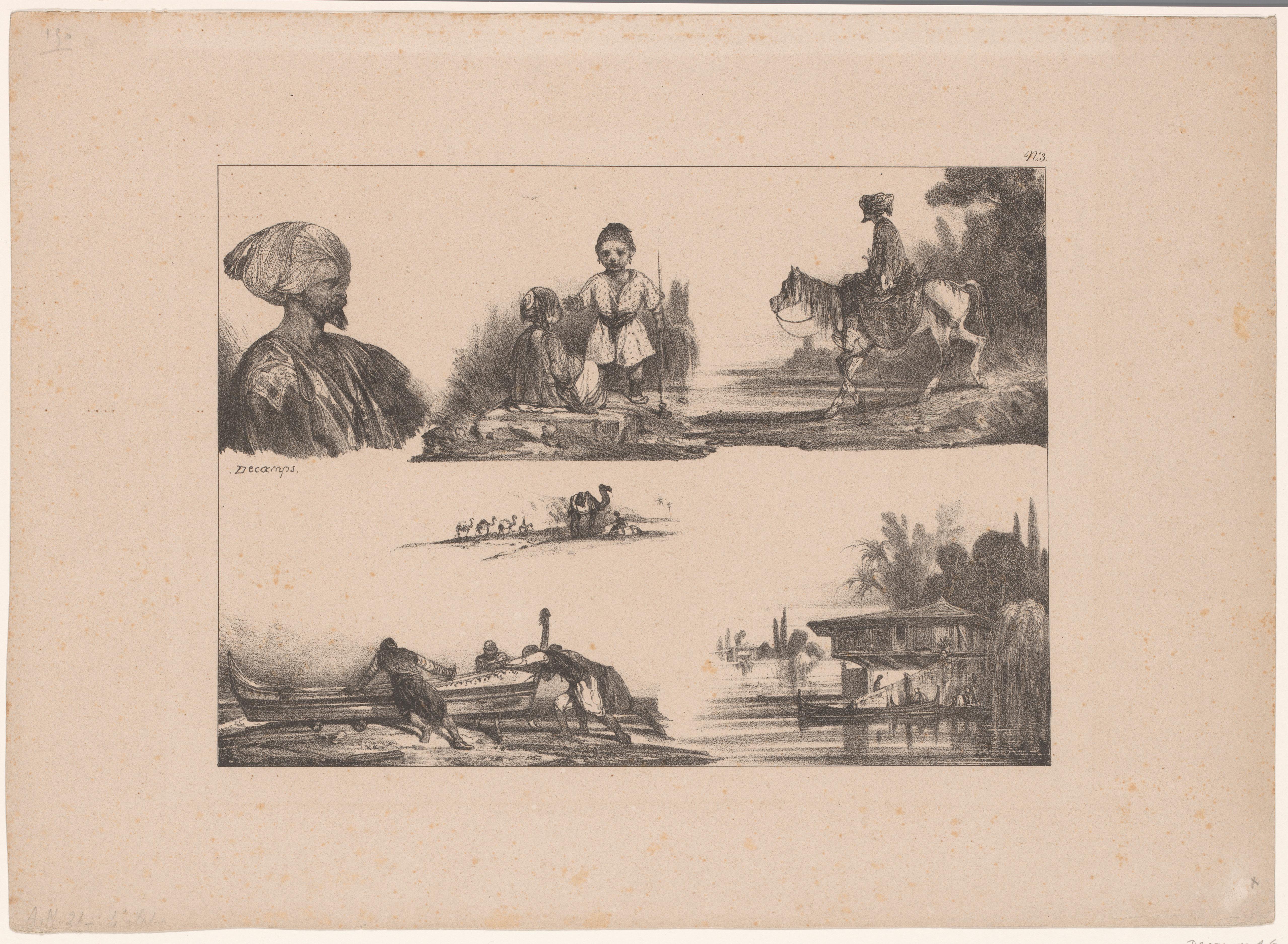 Zes voorstellingen van oosterse figuren