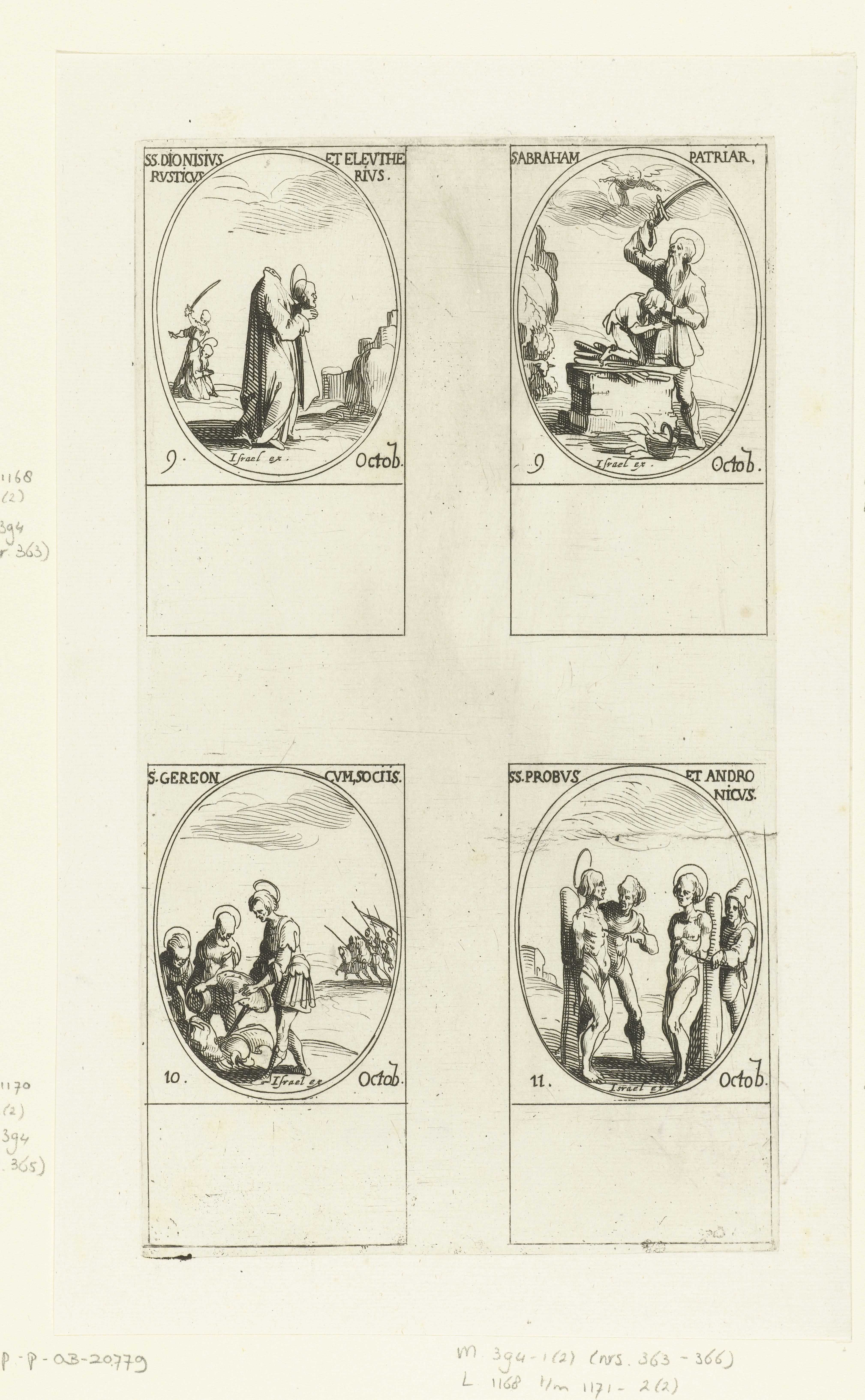 Heilige Dionysius van Parijs, Heilige Eleutherius en Heilige Rusticus, Heilige Abraham, Heilige Gereon van Keulen en gezellen, Heilige Probus en Heilige Andronicus (9-11 oktober)