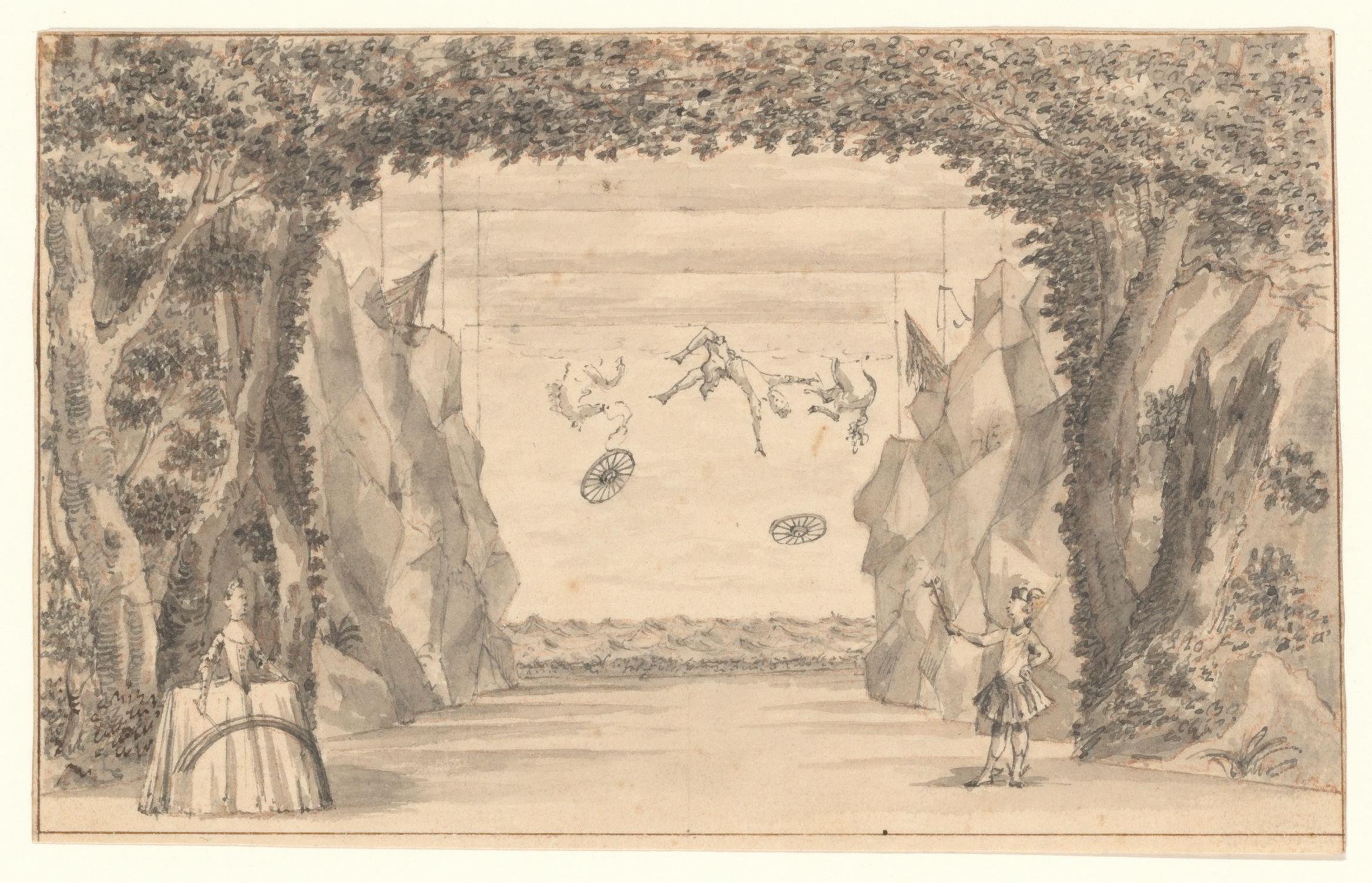 Gezicht op het podium van de schouwburg van Van Campen met de val van Phaëton