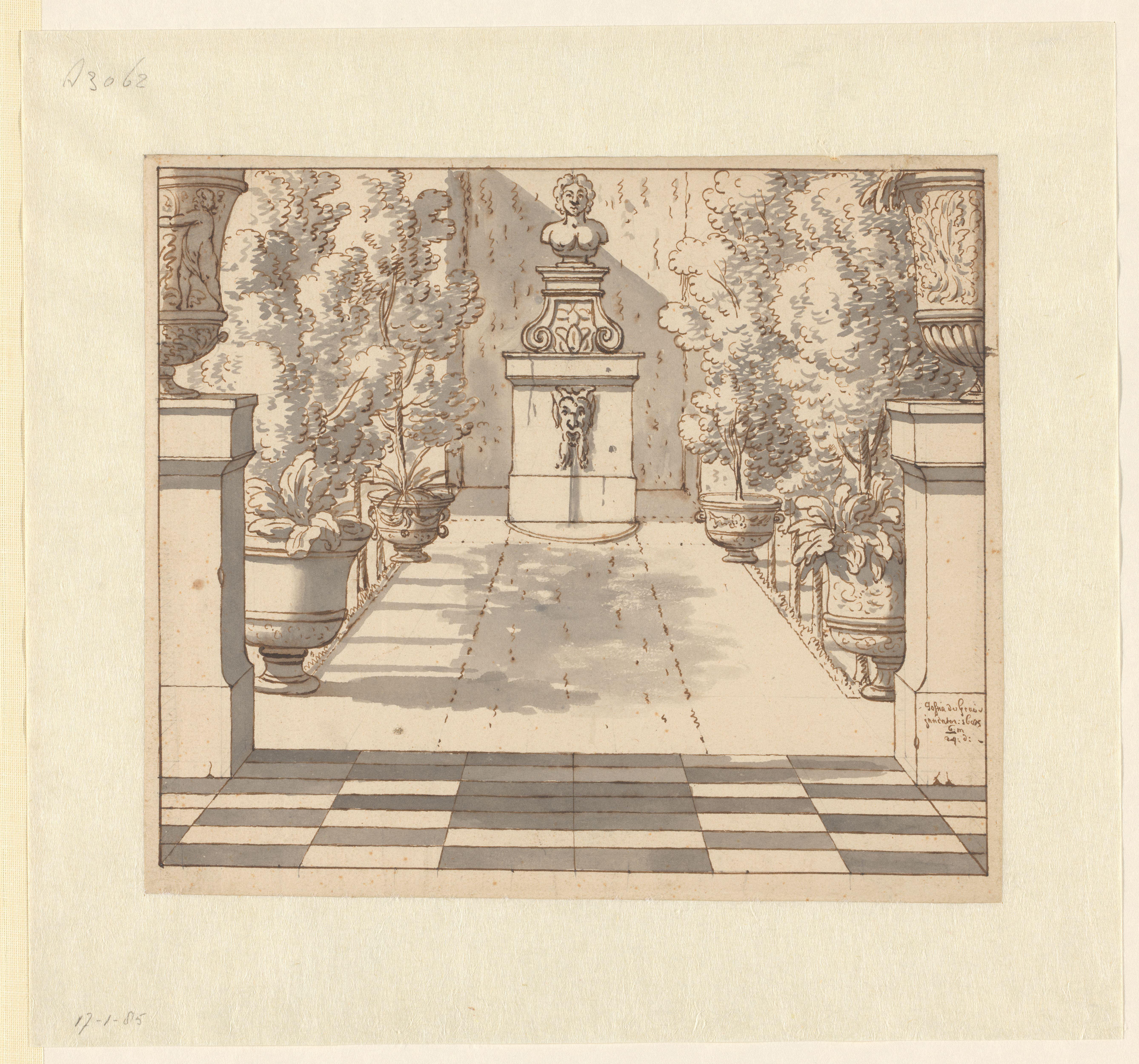View of a Fountain in an Italianate Garden / verso: Alternative Sketch of the Upper Section of the Fountain