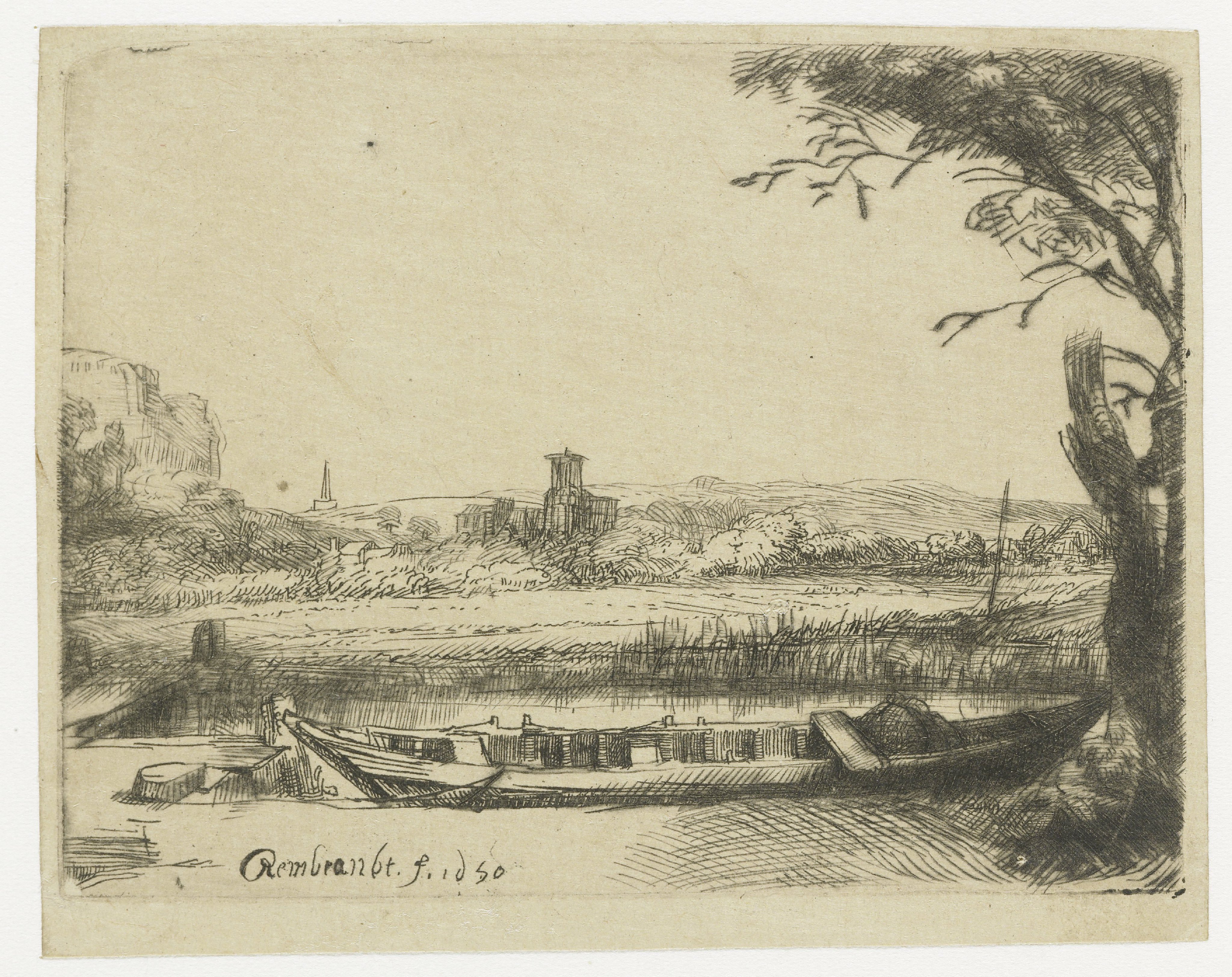 Canal with a large boat and a bridge ('Het schuytje op de voorgrond')