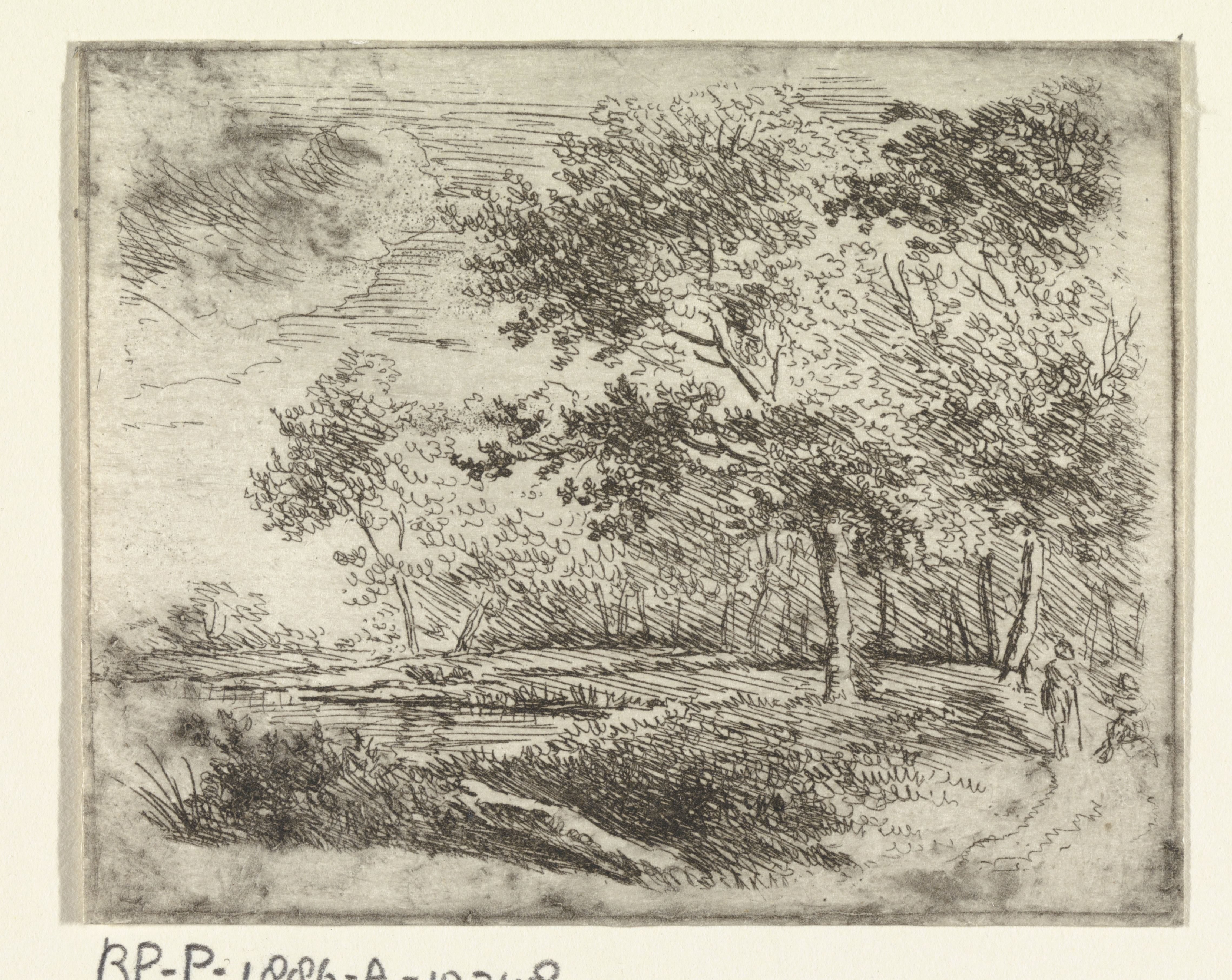Boslandschap met twee figuren
