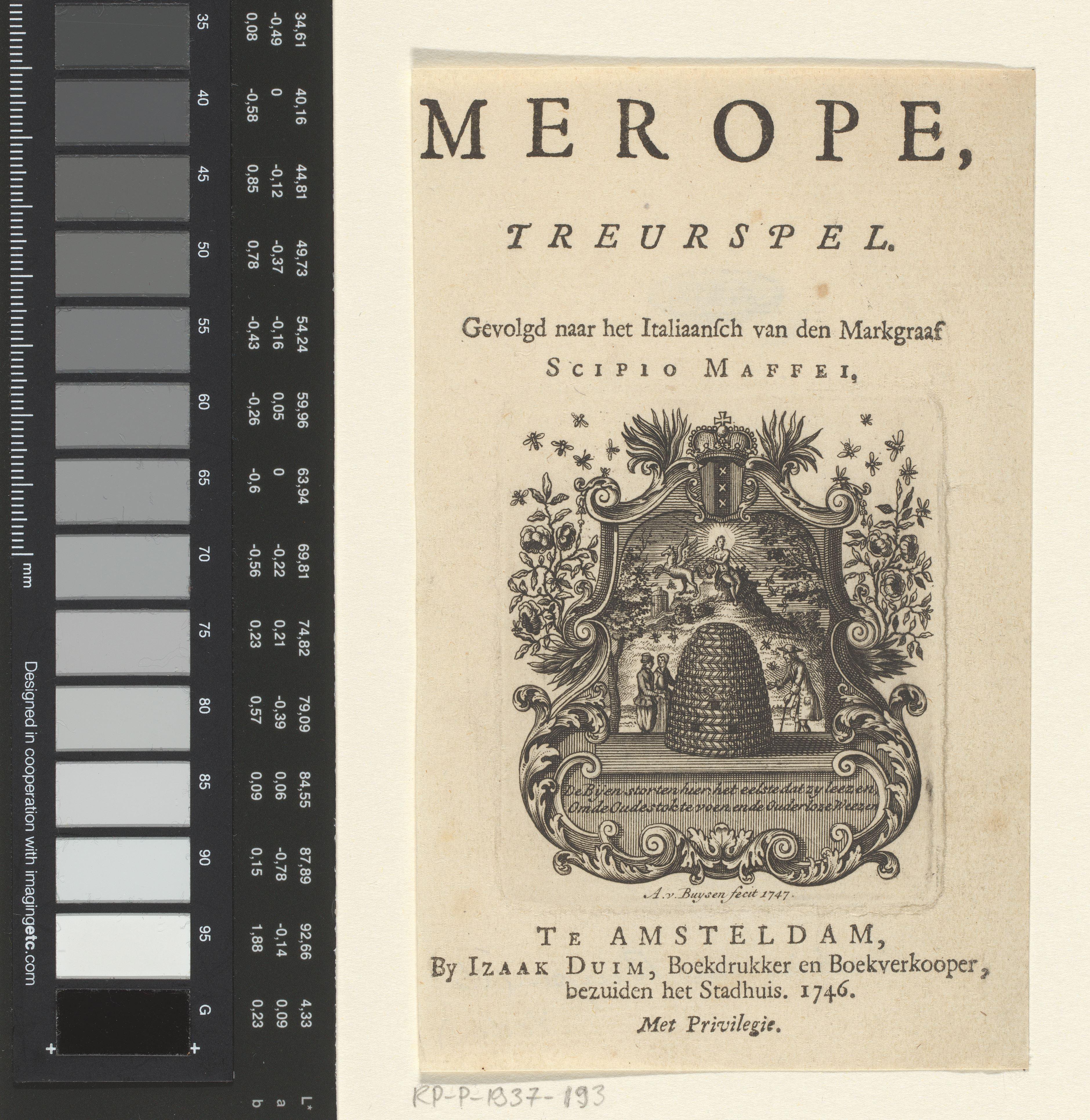 Titelpagina voor: Merope, Treurspel. Amsterdam: 1746