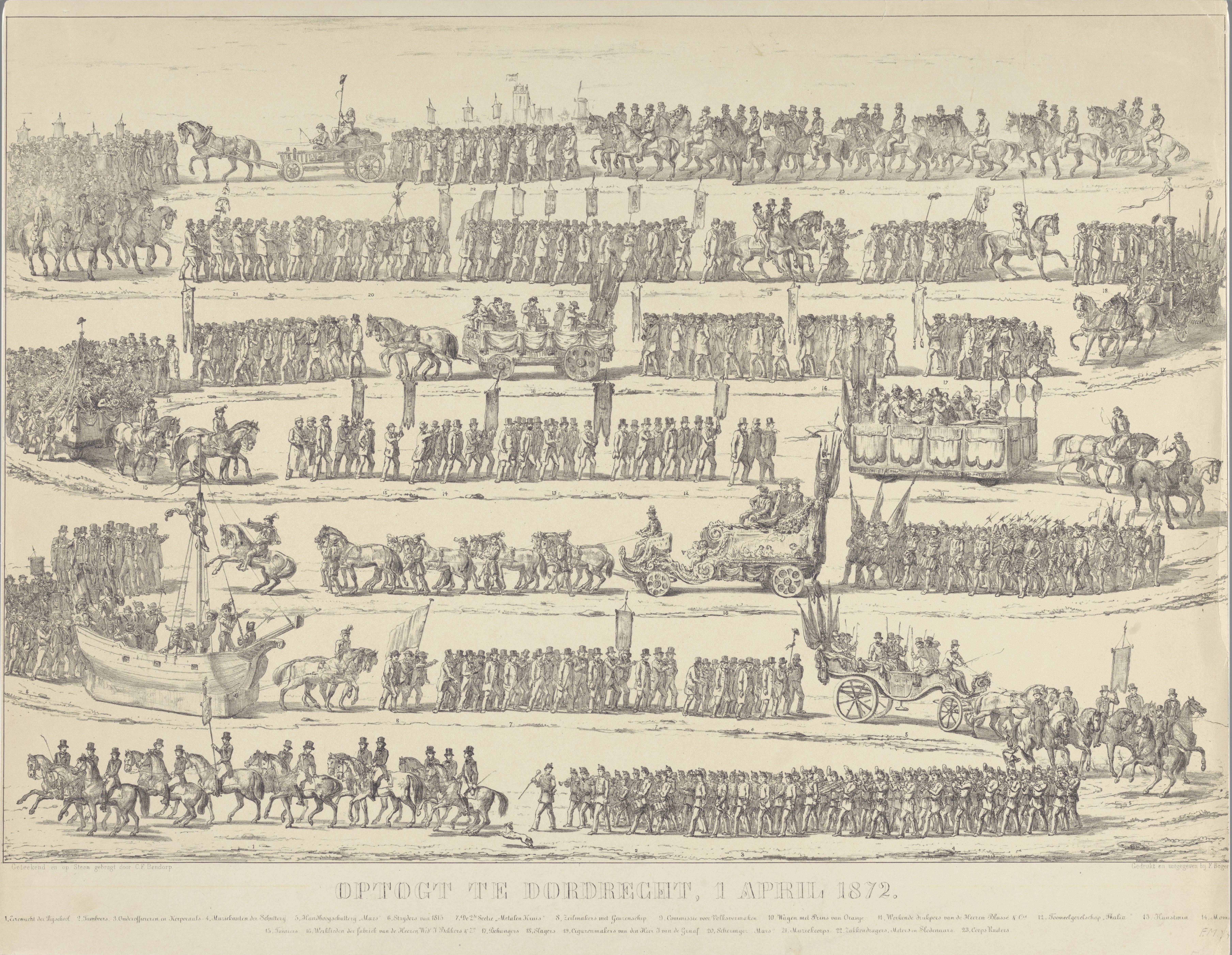 Optocht te Dordrecht op 1 april 1872