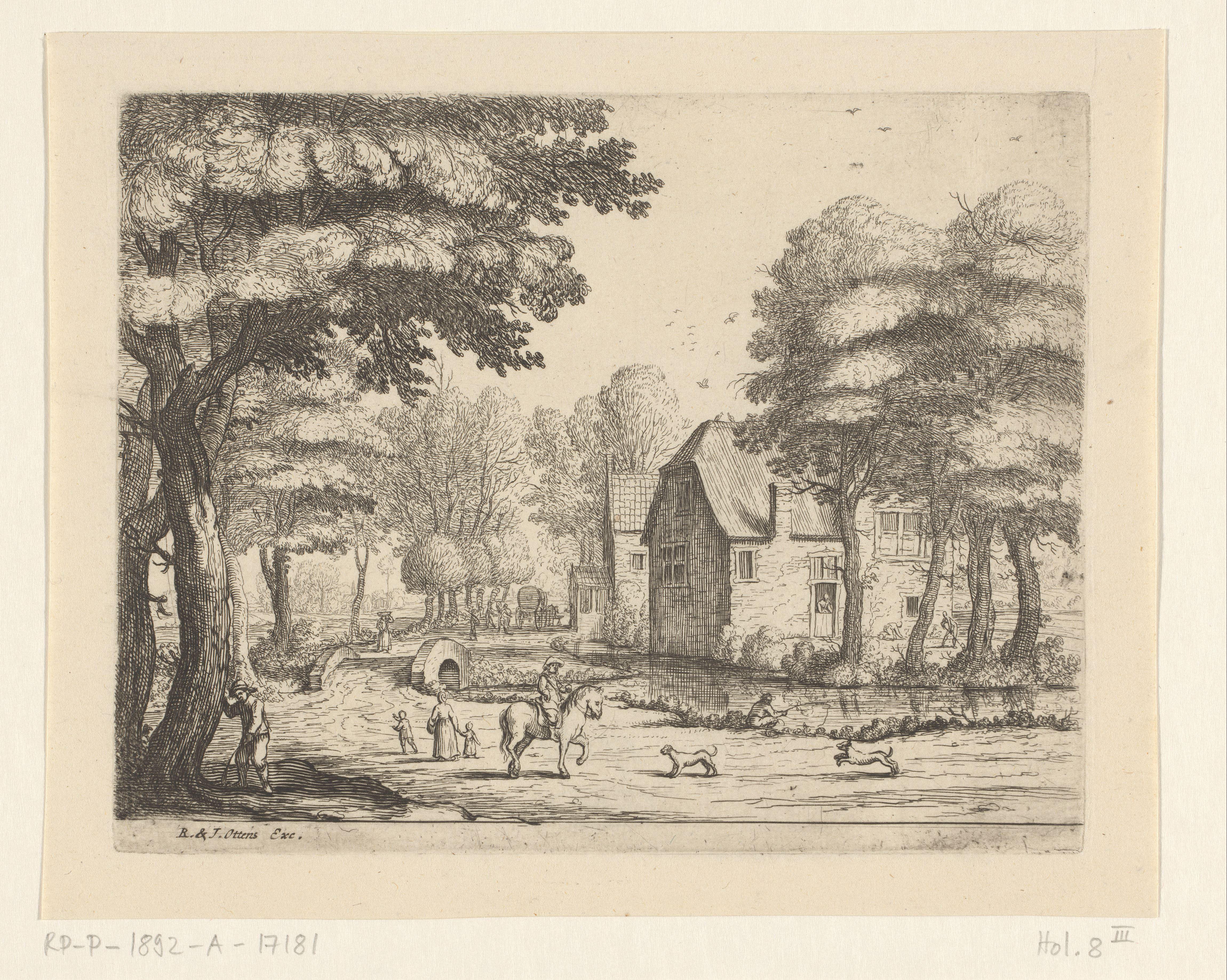 Dorpsstraat met stenen brug