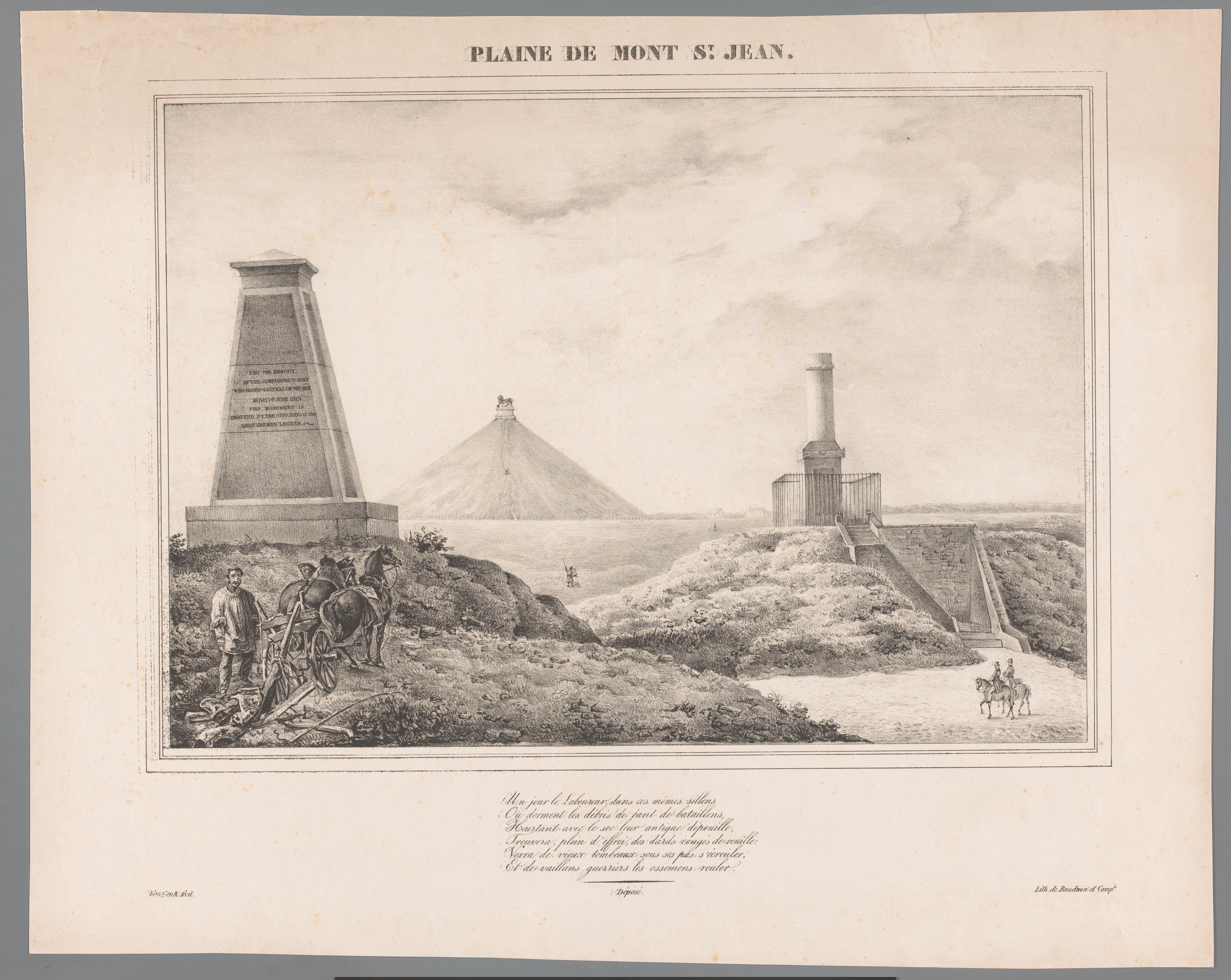 Gezicht op de Leeuw van Waterloo bij Mont-Saint-Jean