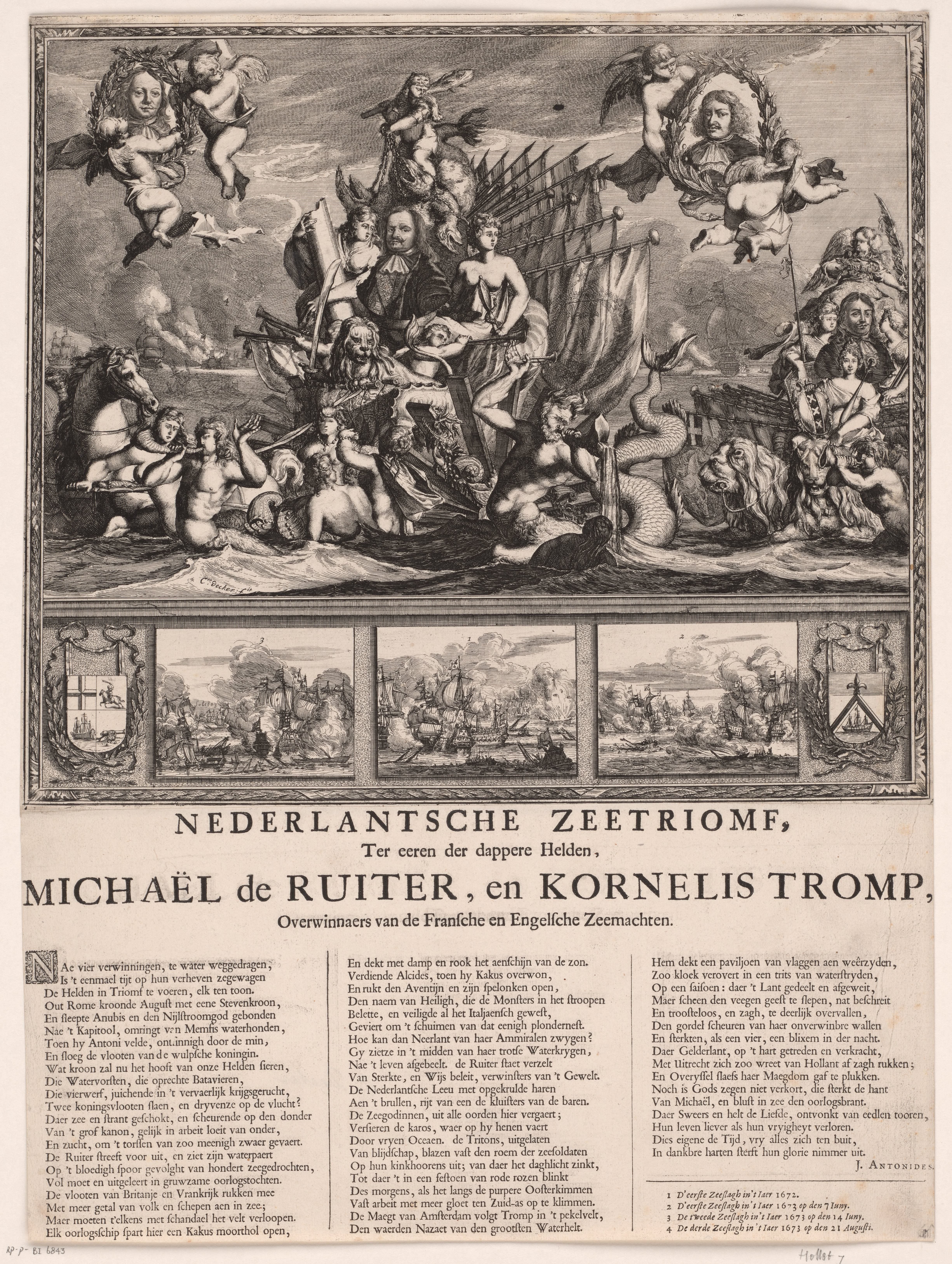 Allegorie ter ere van Michiel Adriaenszoon de Ruyter en Cornelis Tromp en hun overwinningen in de zeeslagen in de jaren 1672 en 1673