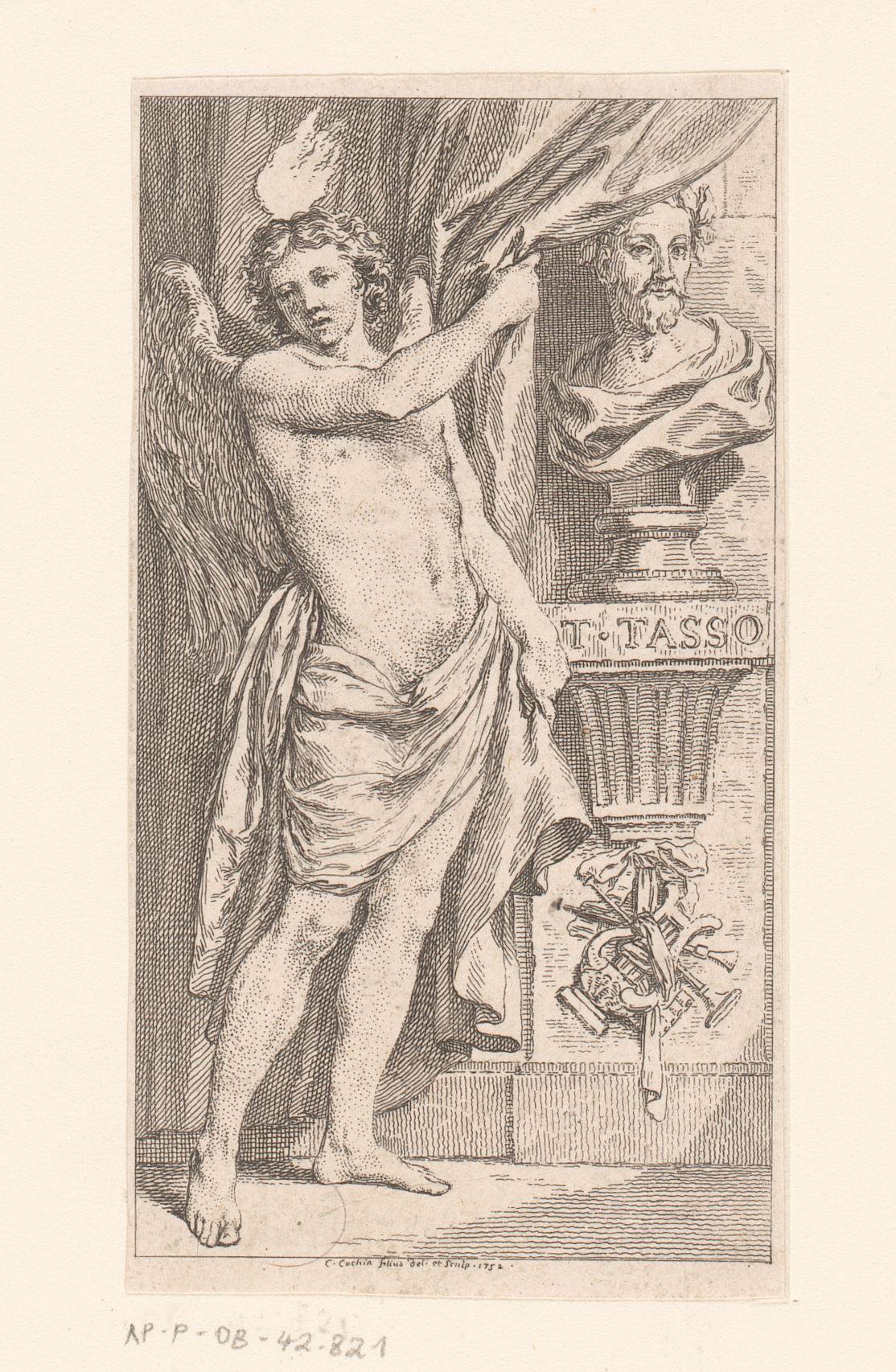 Genie met borstbeeld van Torquato Tasso