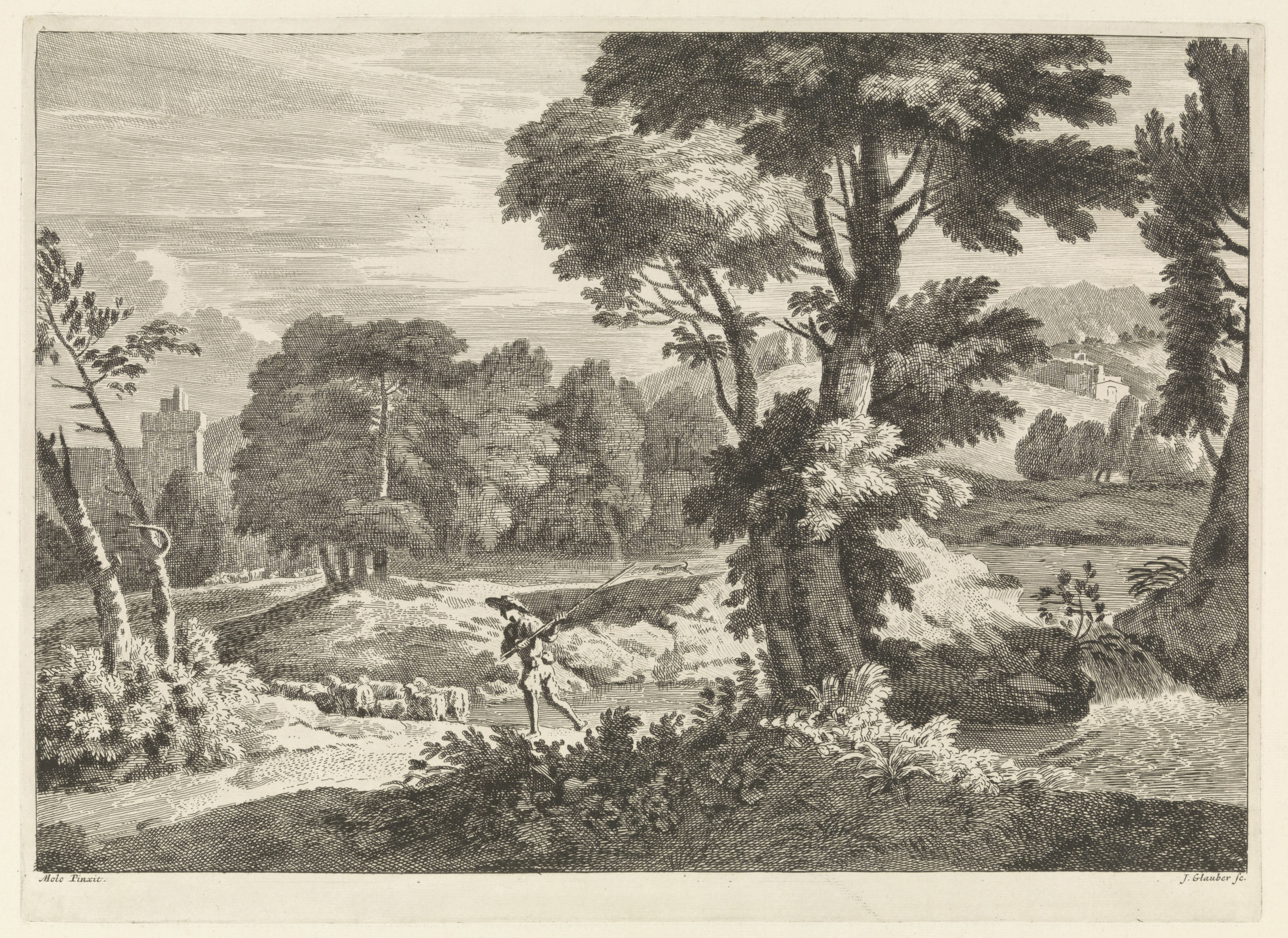 Bosrijk landschap met een herder