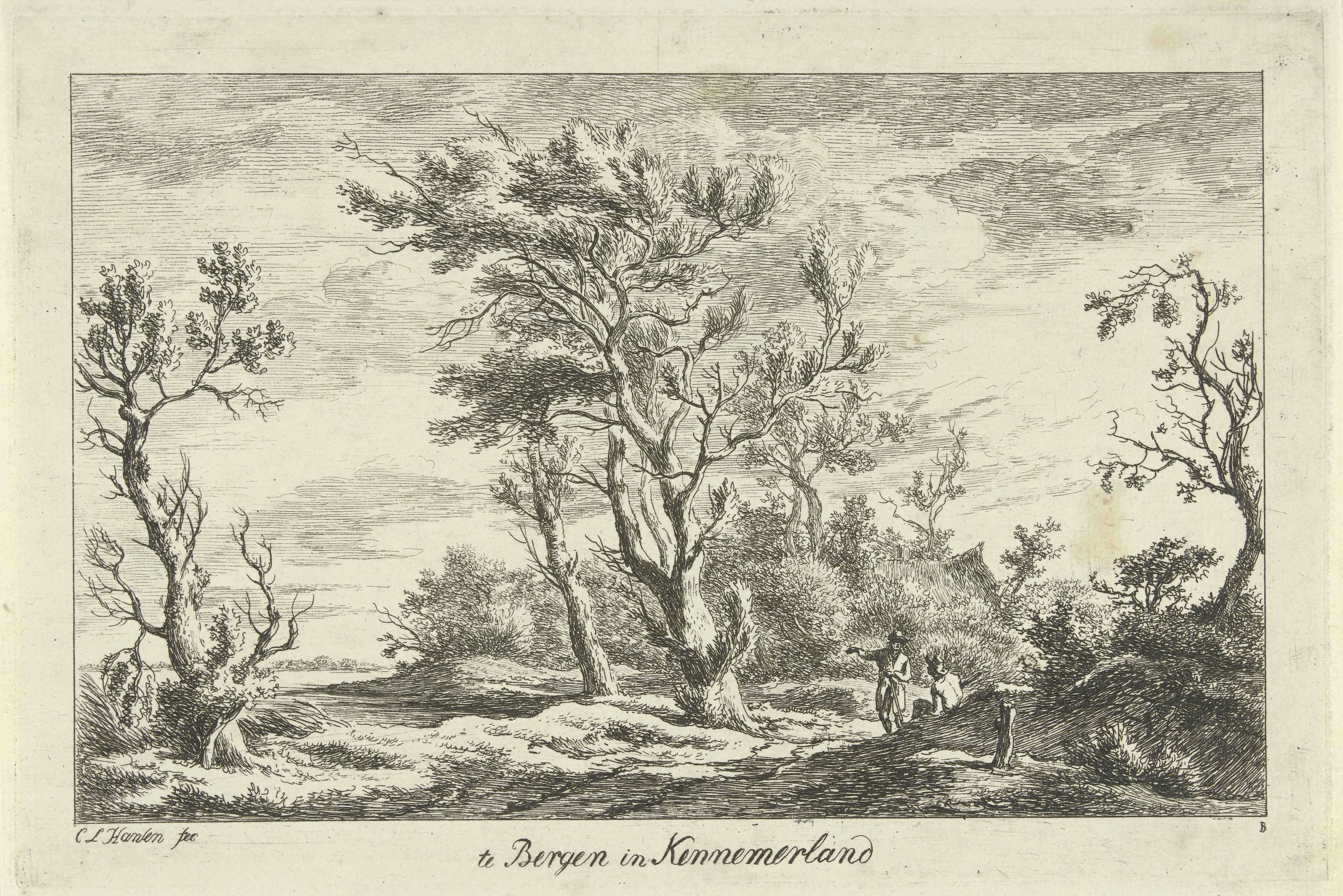 Reizigers in een landschap