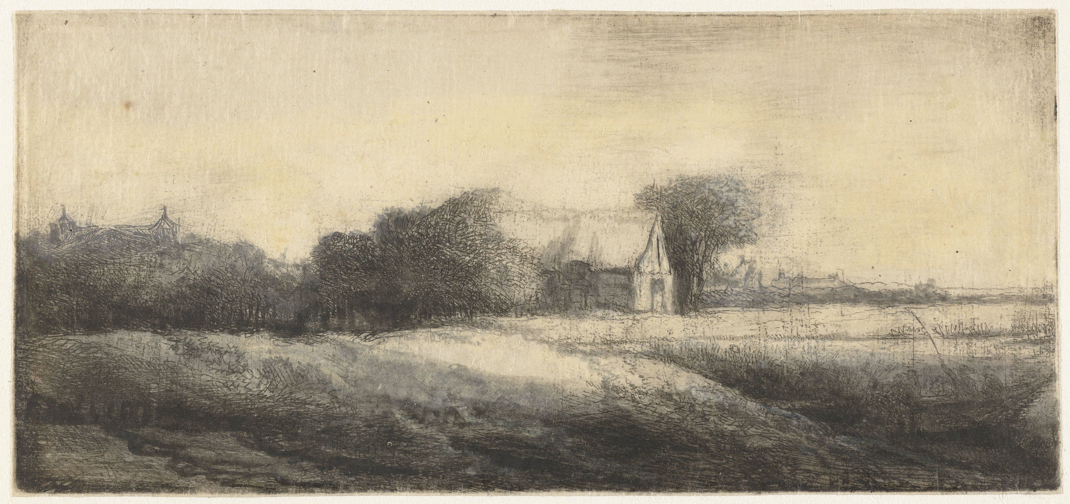 Landschap met een hengelaar in een boot