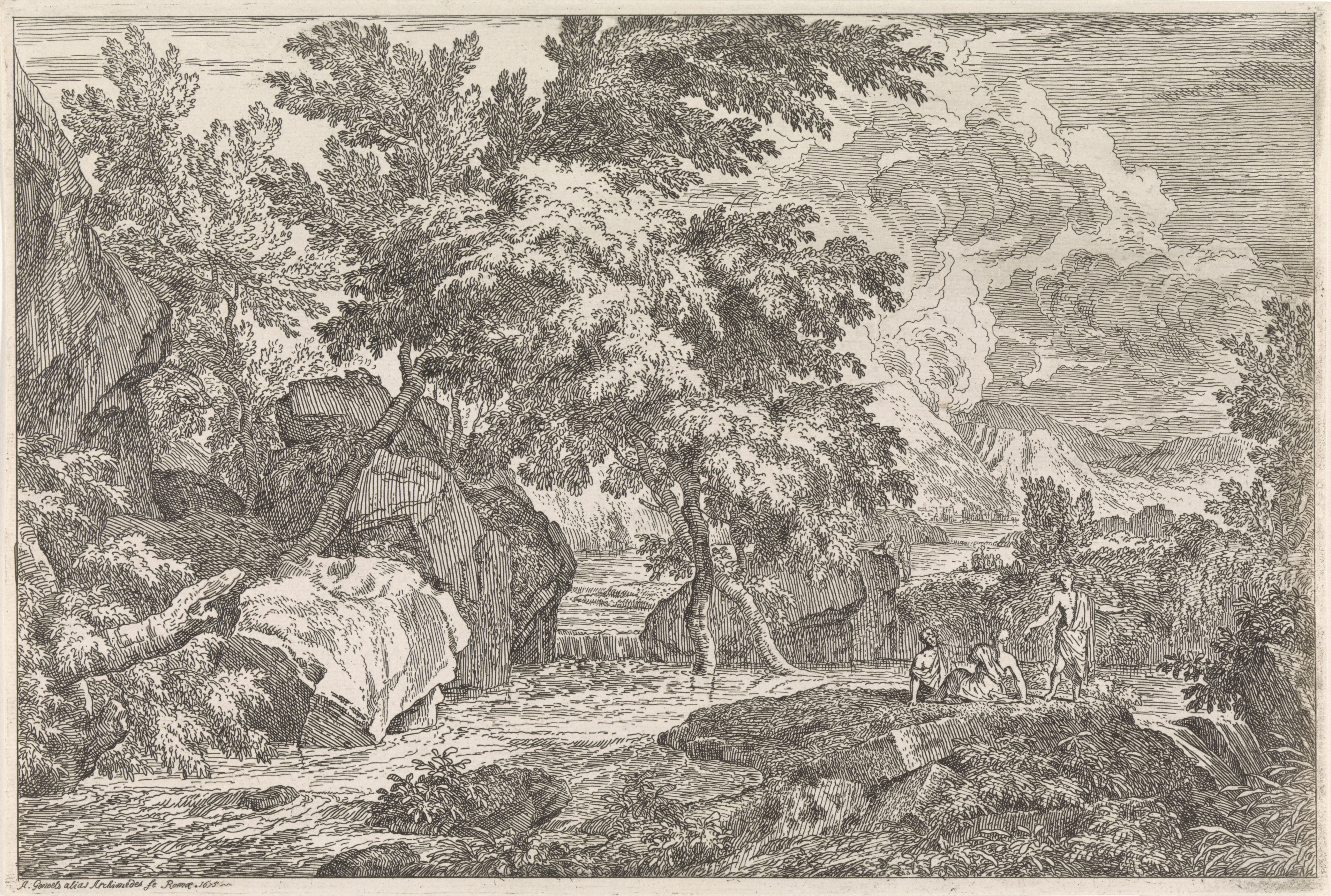 Arcadisch landschap met rivier