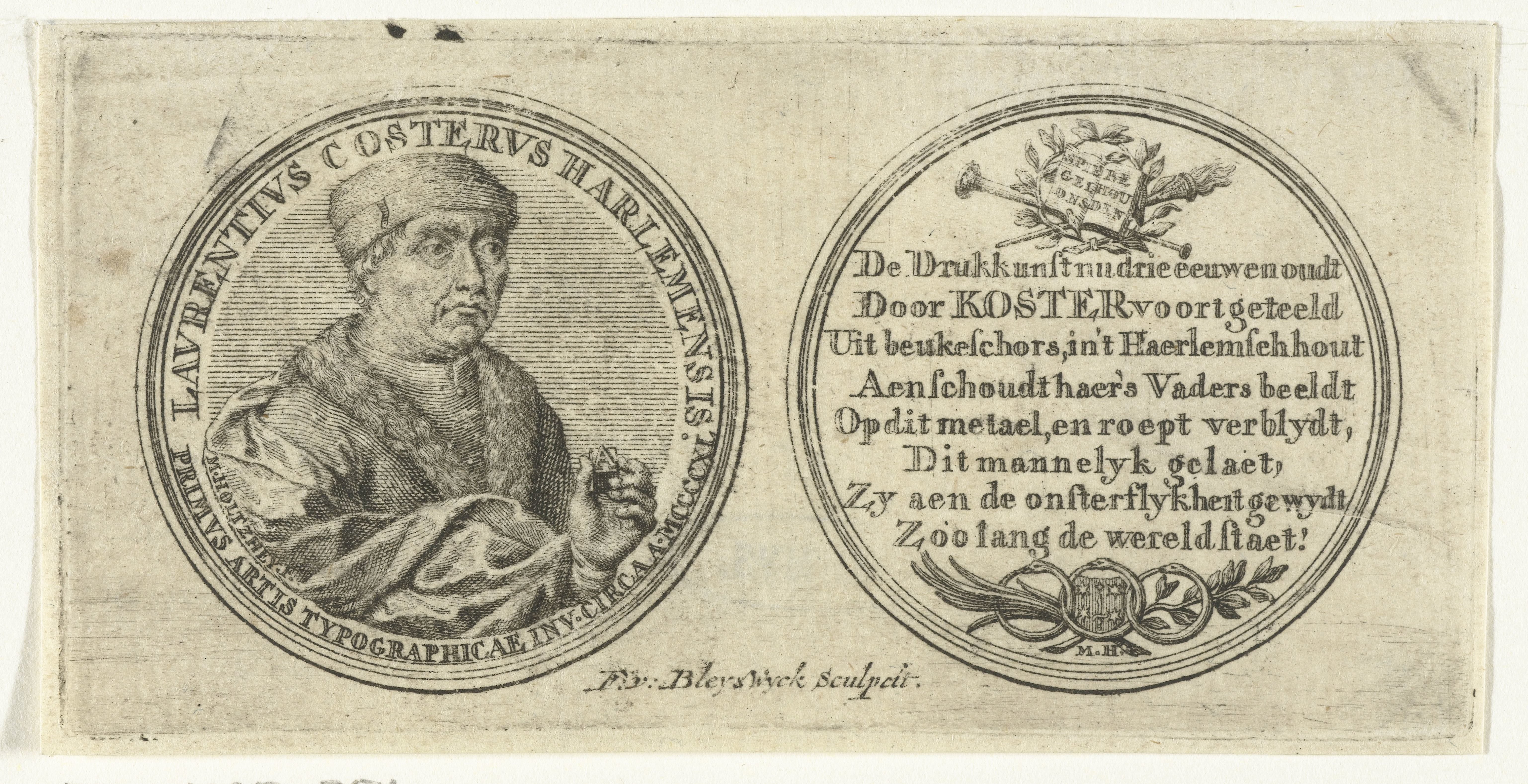 Penning met portret van Laurens Jansz. Coster