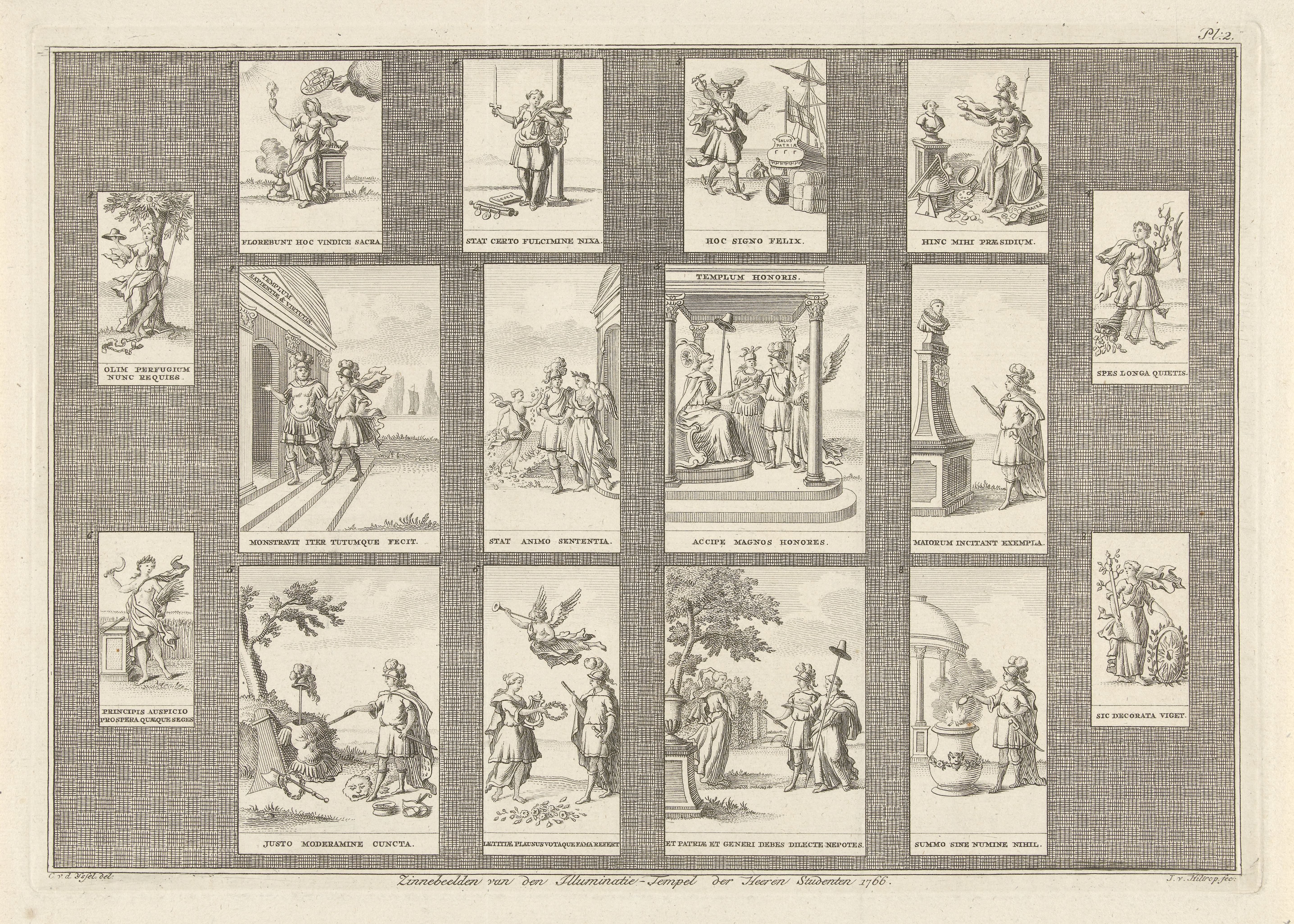 Verschillende classicistische illustraties van spreuken