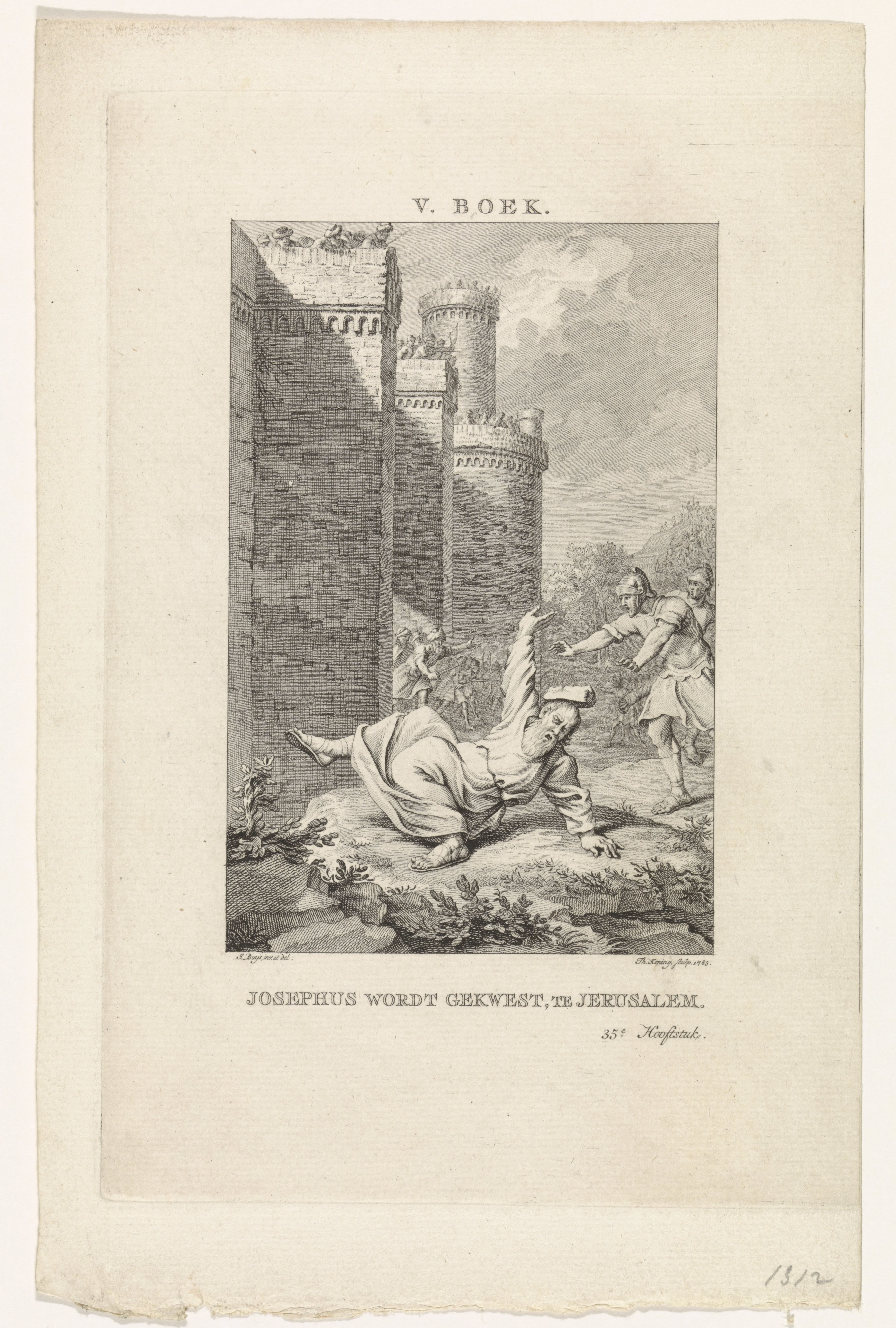 Josephus door een steen geraakt