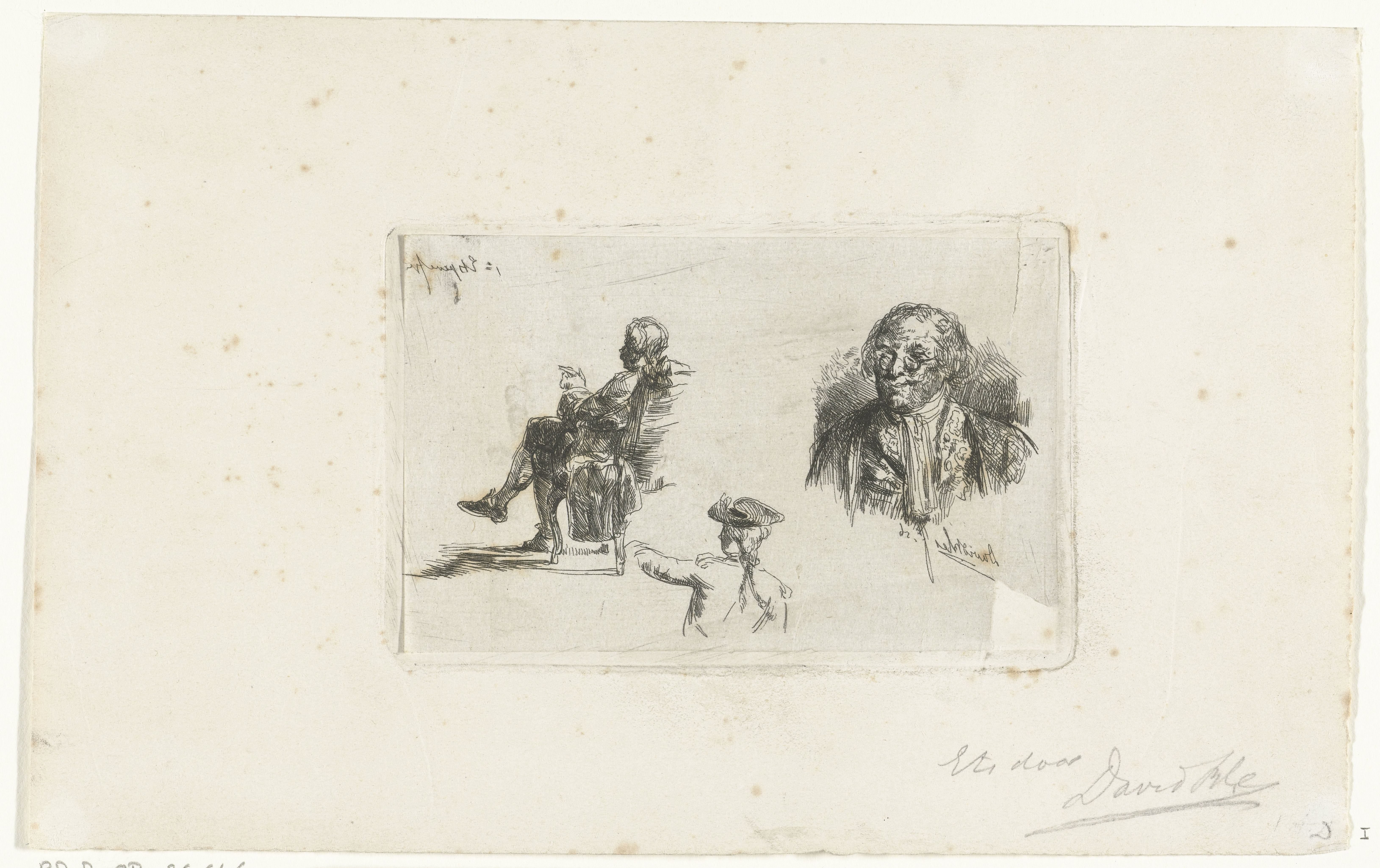 Studieblad met drie figuren