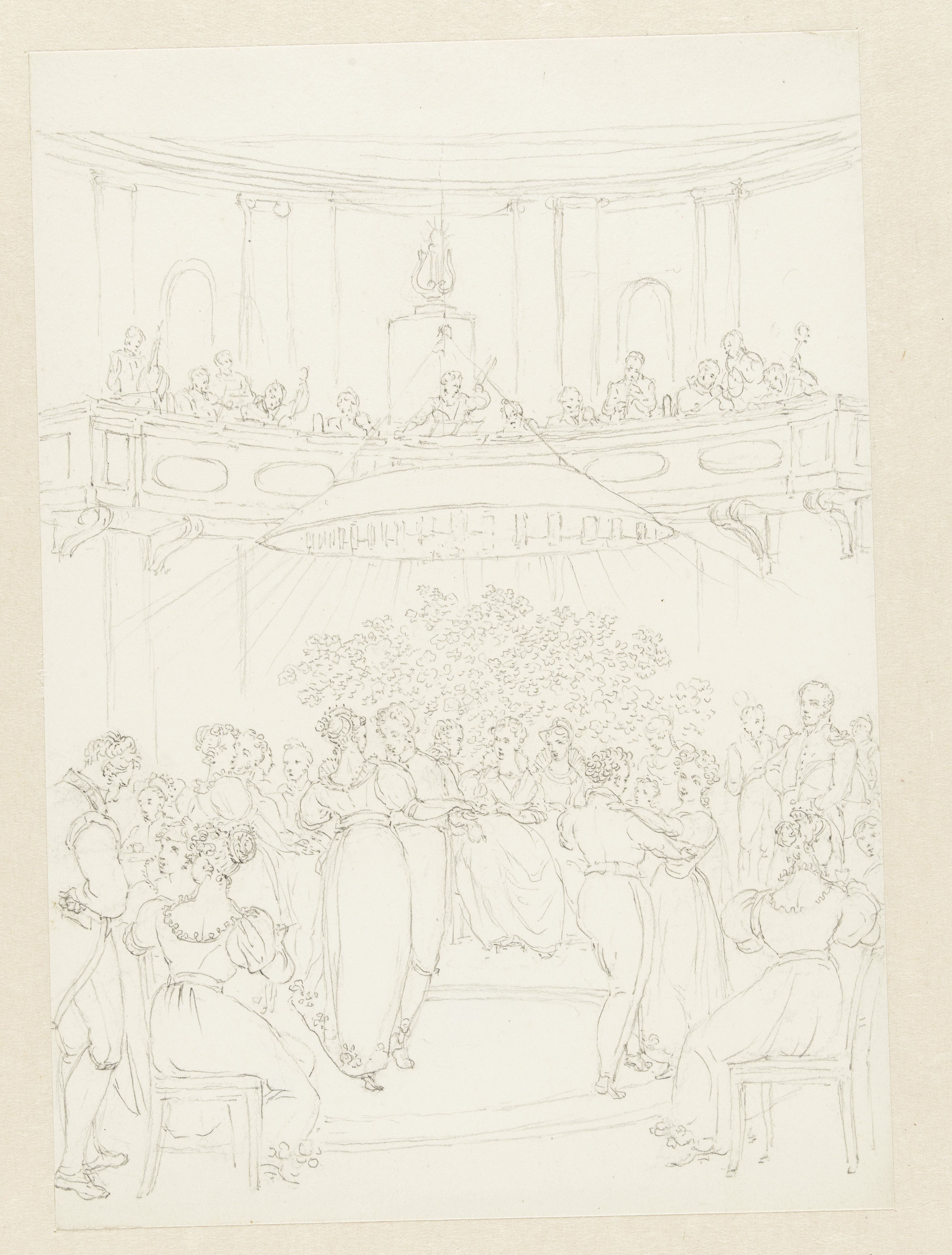 Balzaal met dansende paren en een orkest