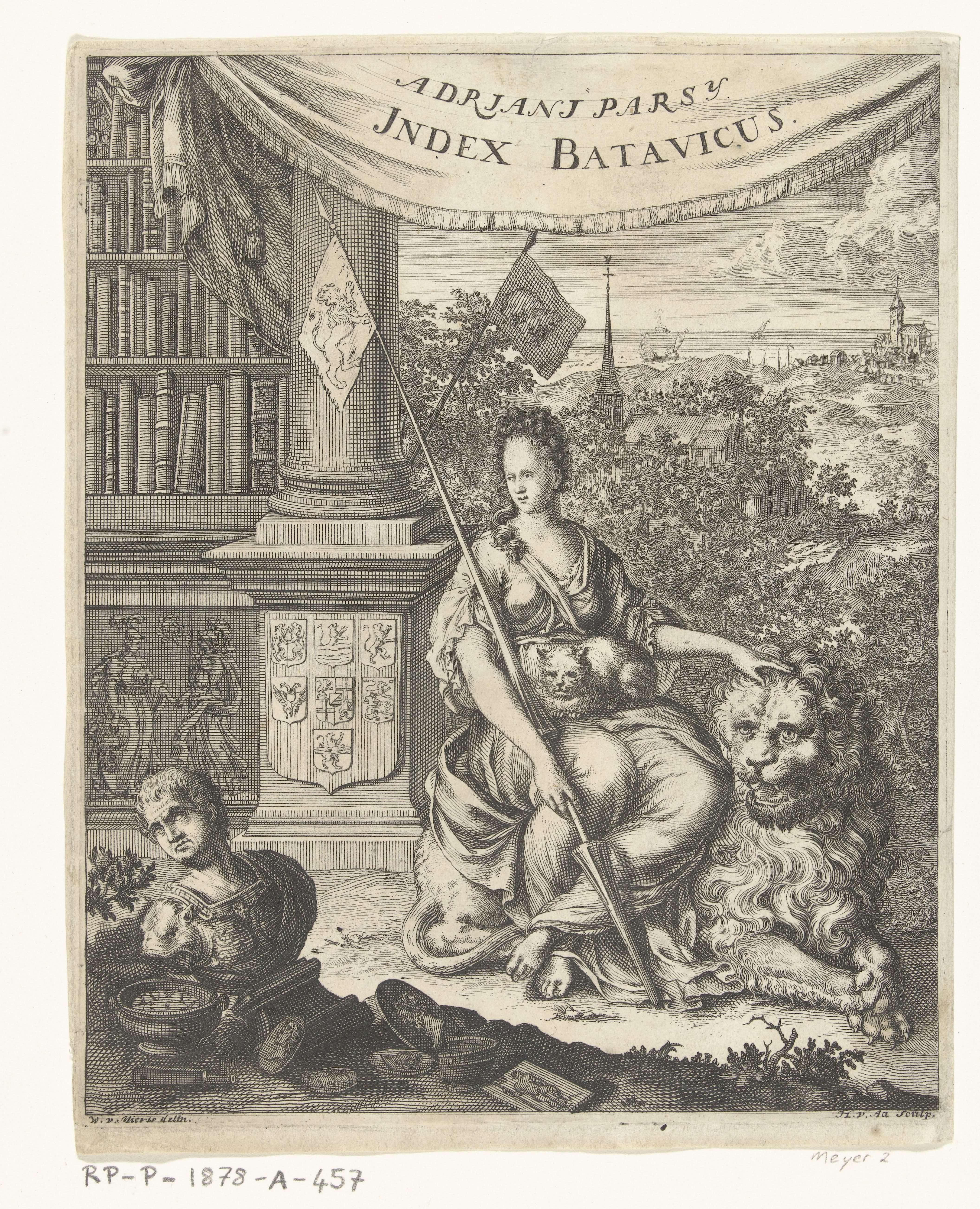 Titelpagina voor Index Batavicus, of Naamrol van de Batavise en Hollandse schrijvers
