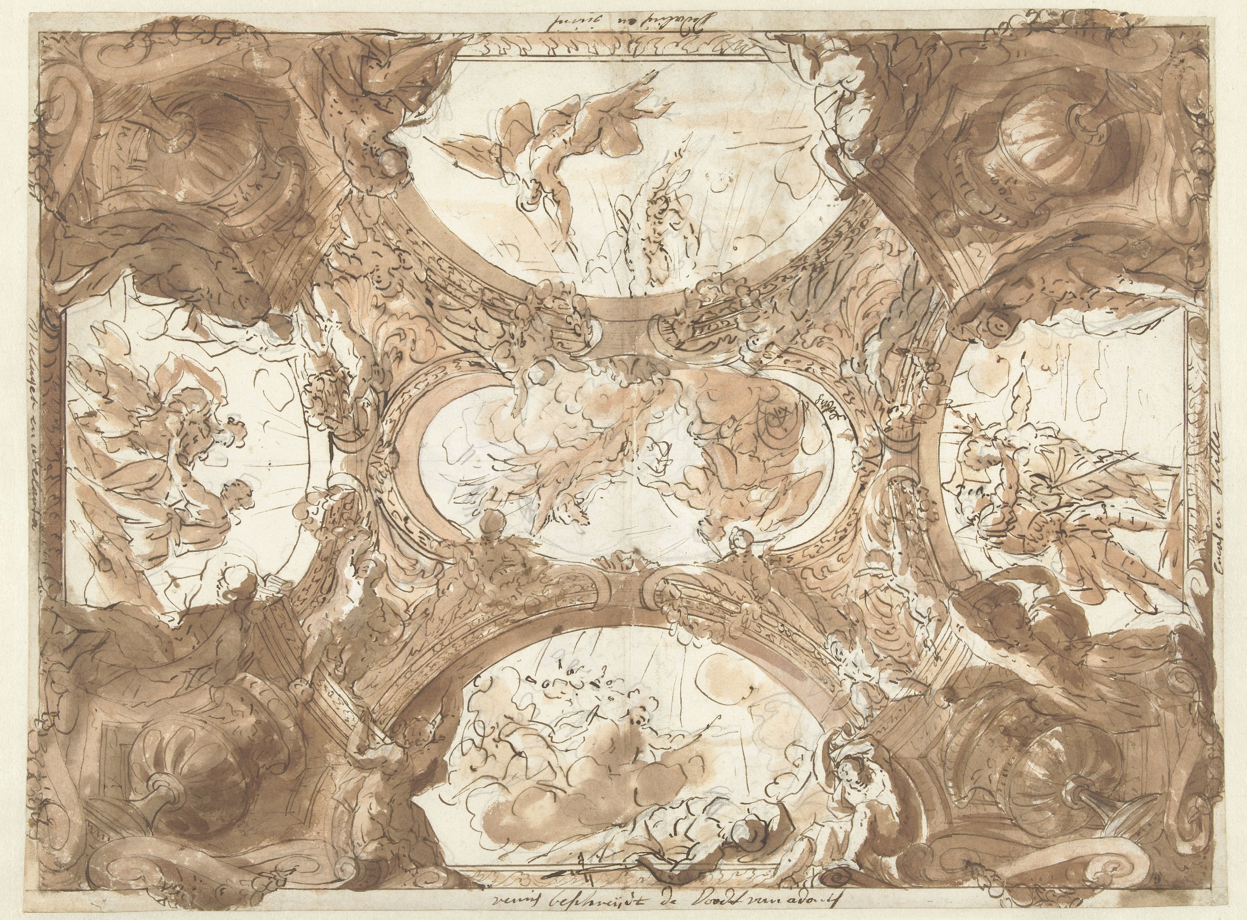 Ontwerp voor een plafond met vijf mythologische voorstellingen