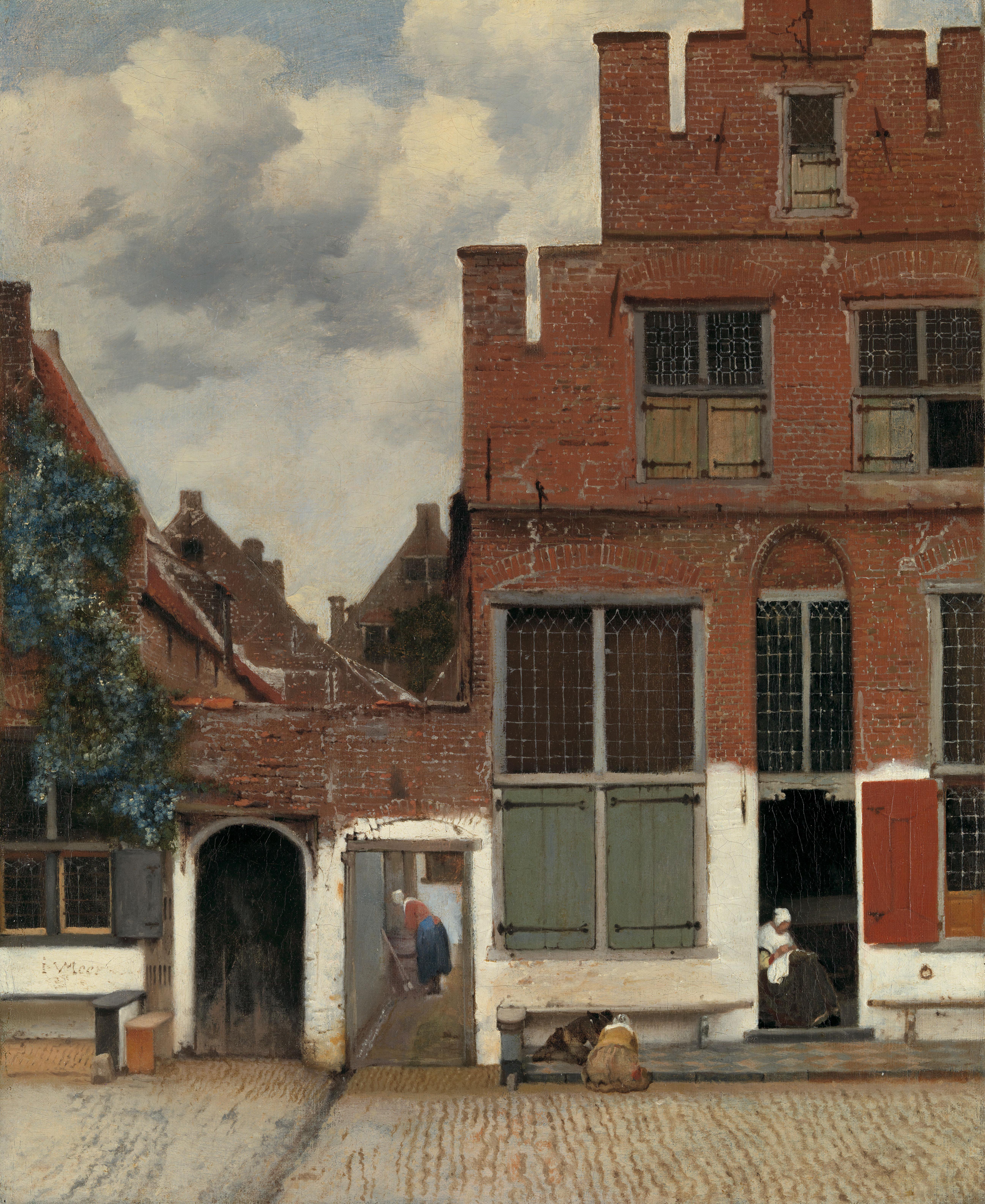 Gezicht op huizen in Delft, bekend als ‘Het straatje’