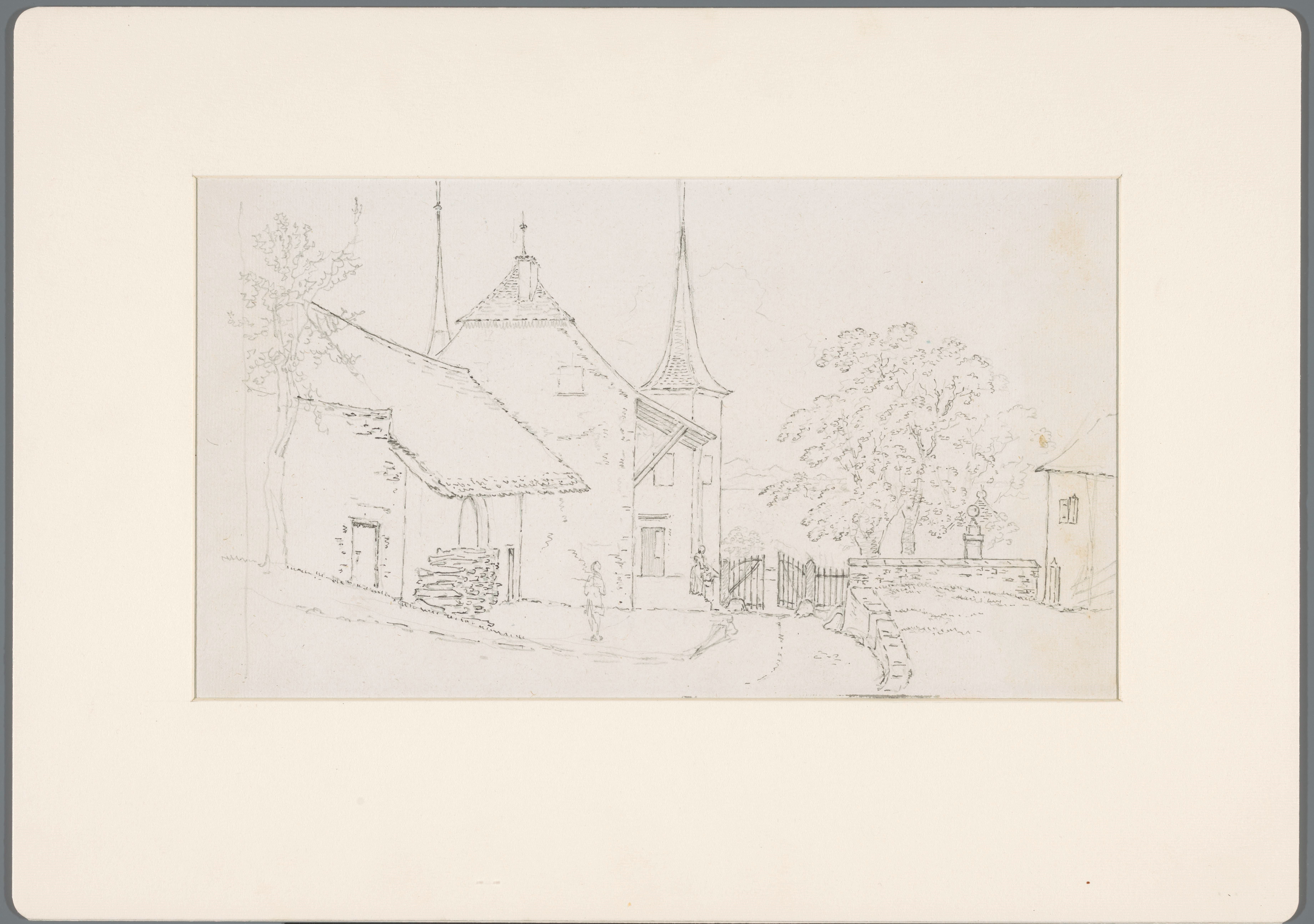 Landhuis in de buurt van het Lac Léman, van de andere zijde van het hek te zien