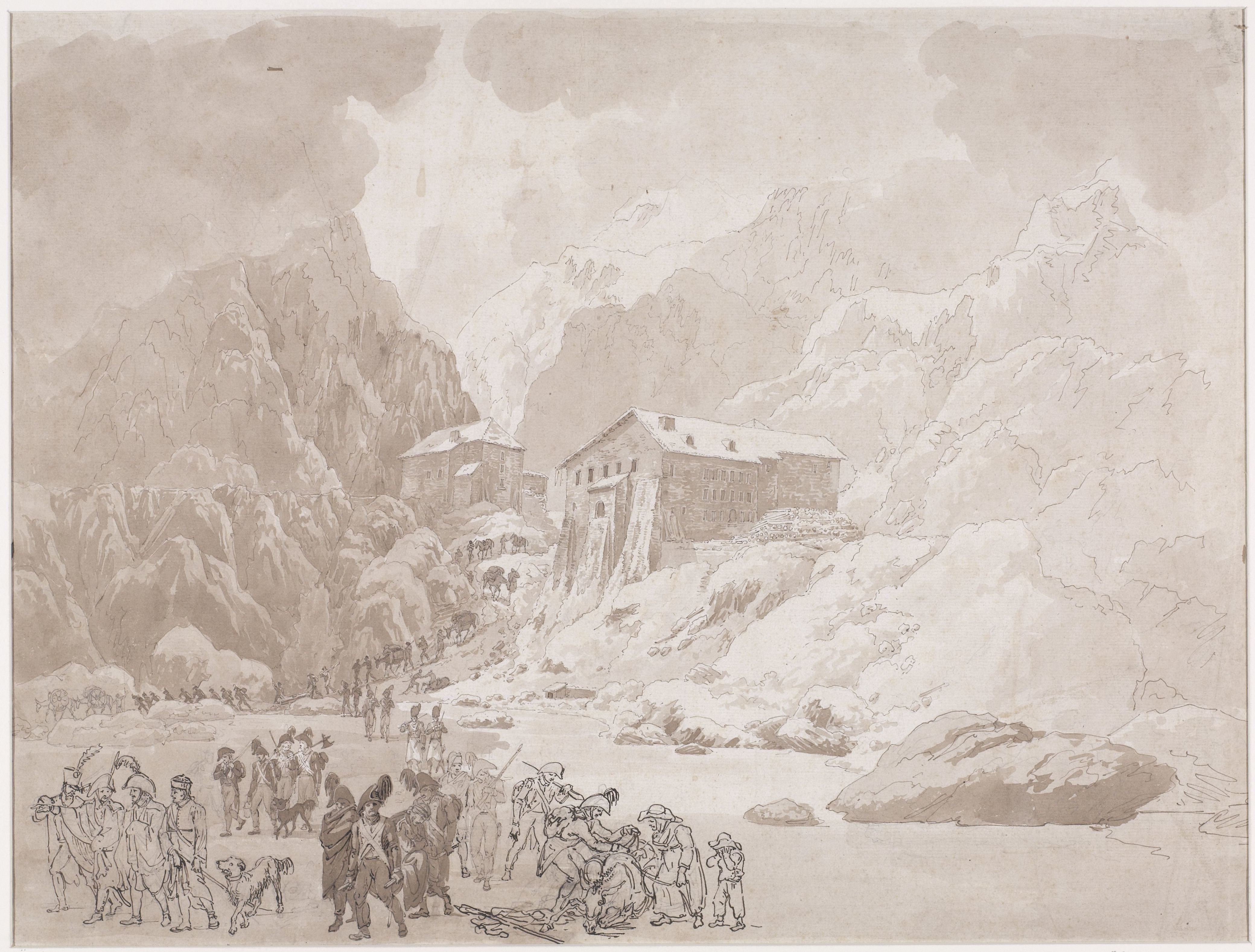 Doortocht van soldaten op de St. Bernard