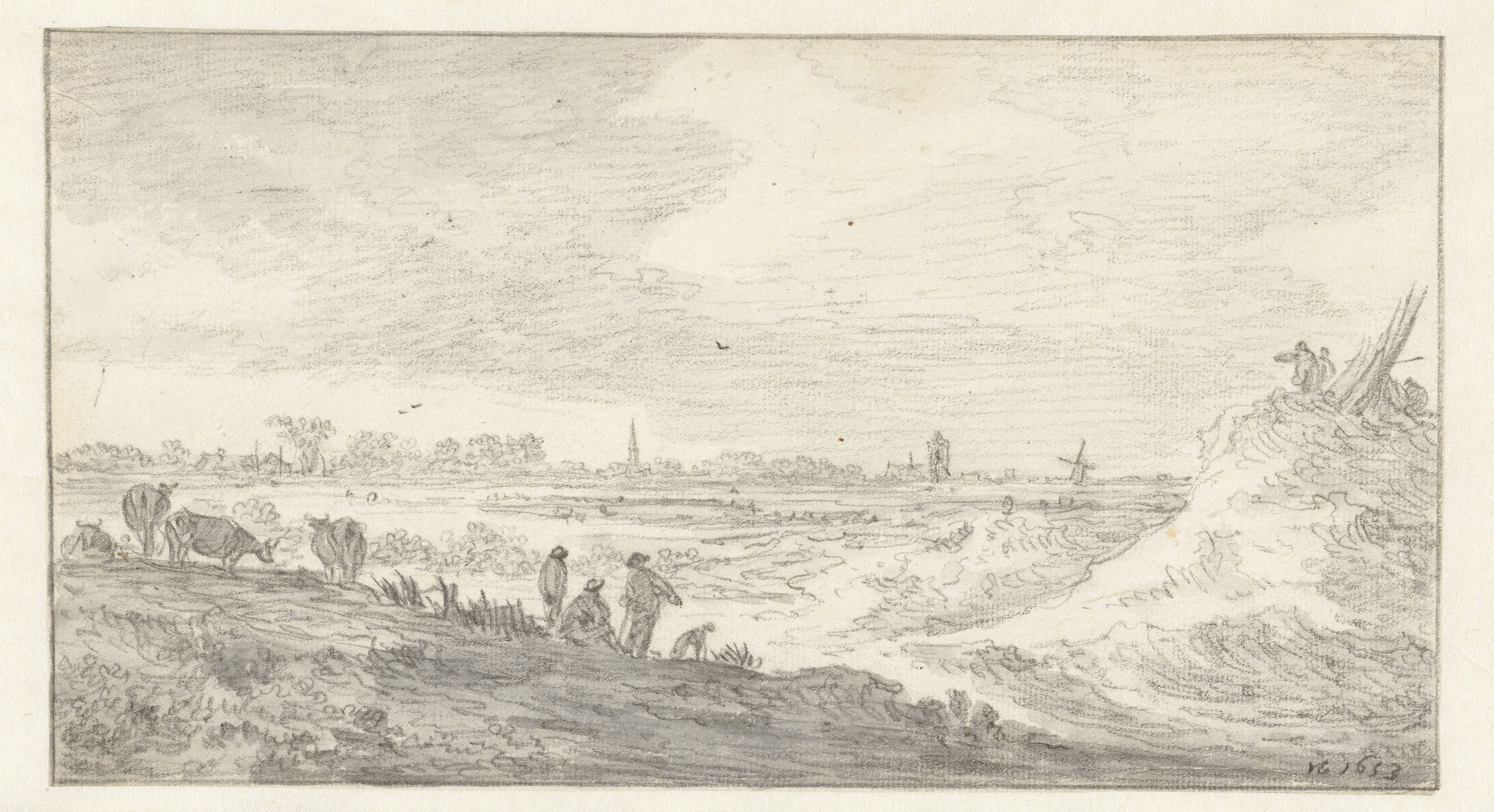 Landschap met figuren op een duin