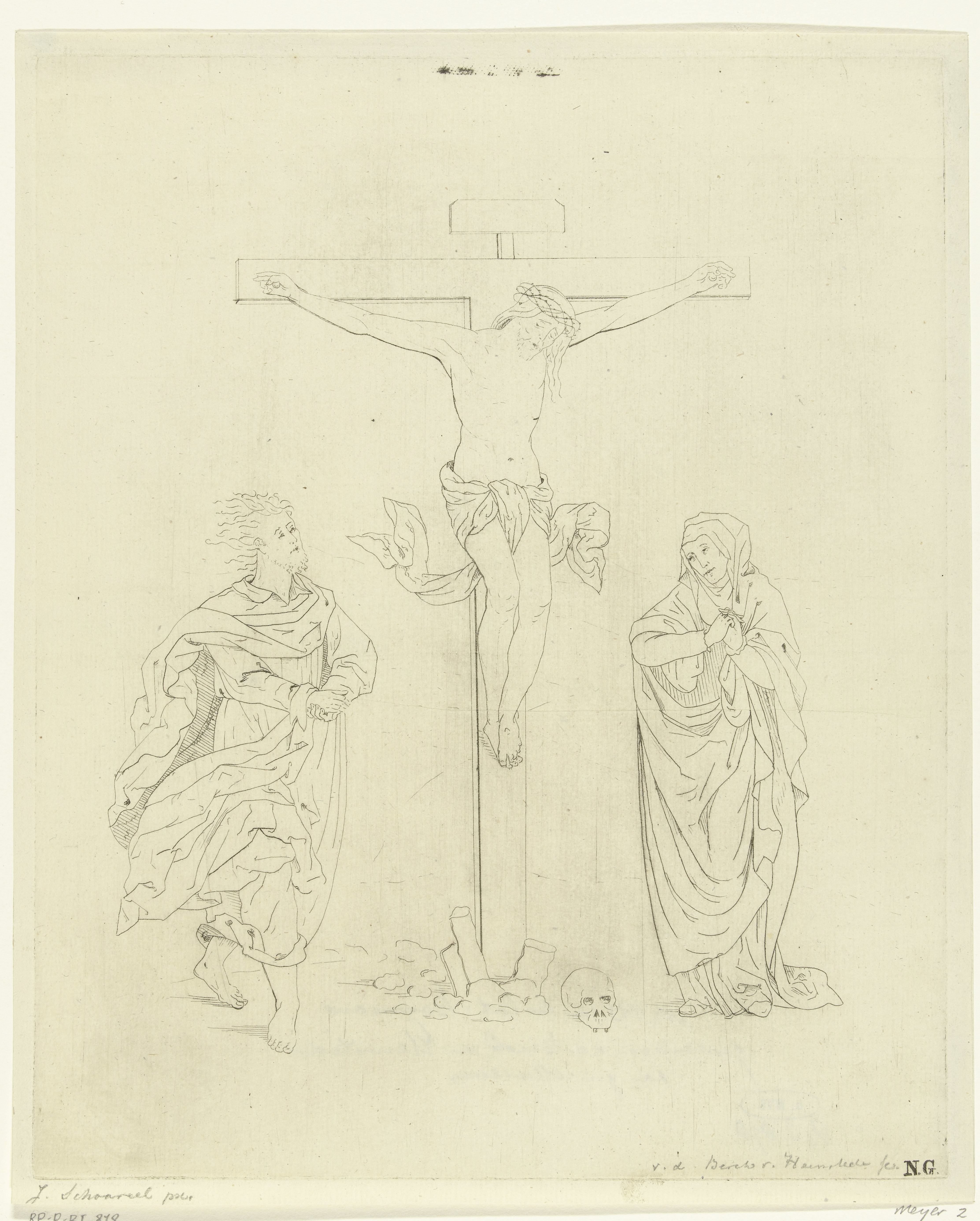 Christus aan het kruis tussen Johannes en Maria