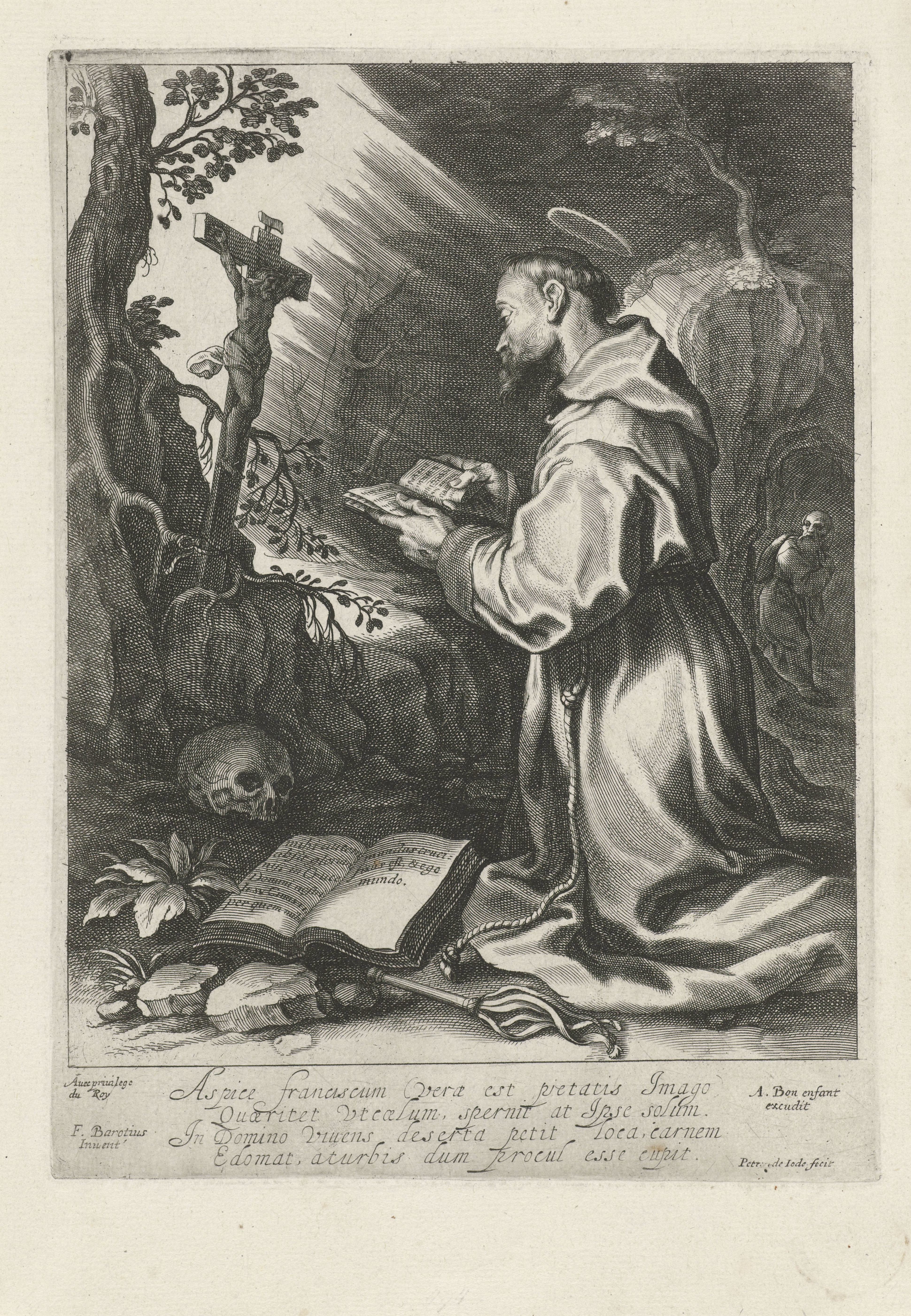 De heilige Franciscus, knielend voor crucifix