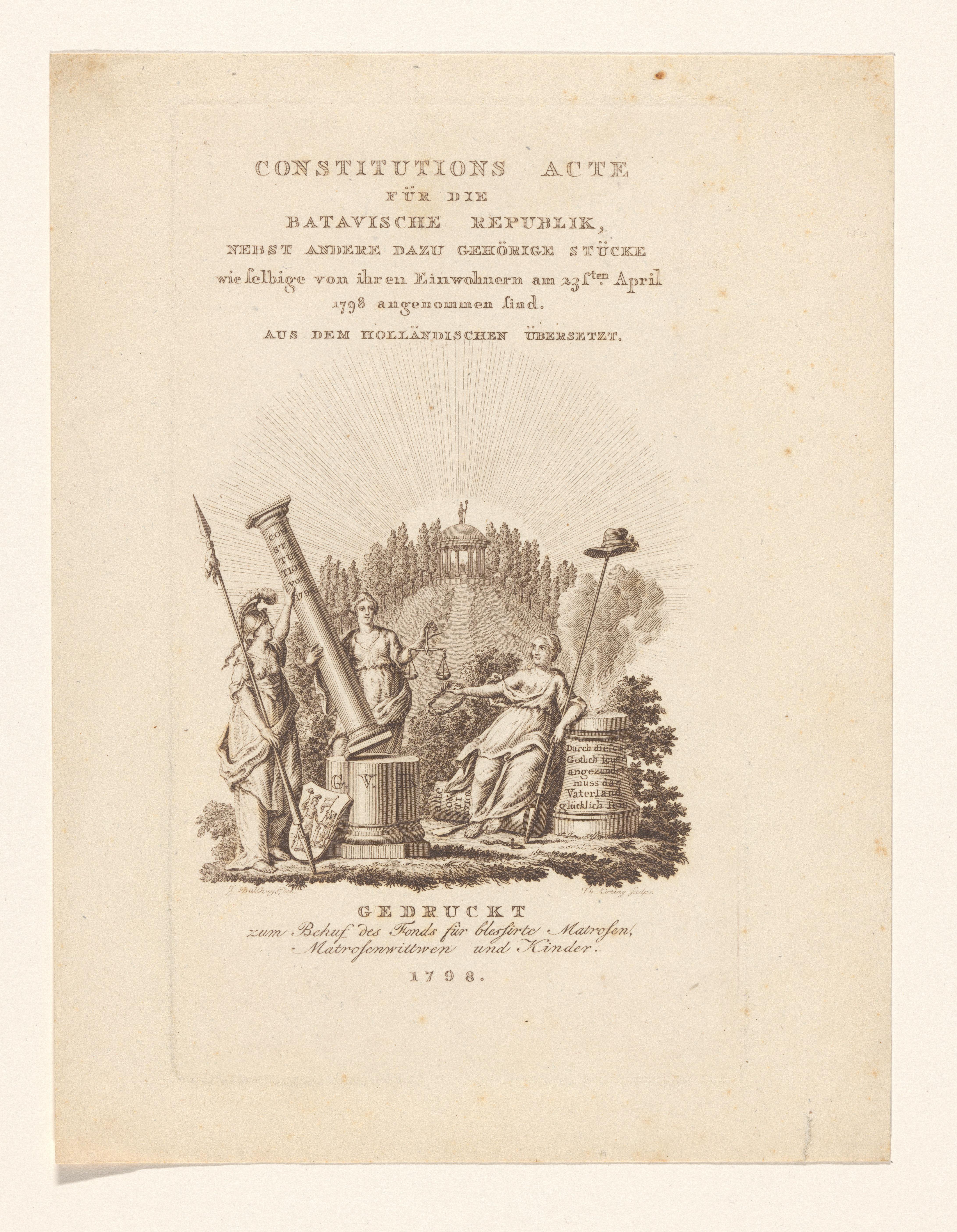Constitutions-Acte für die Batavische Republik, nebst andere dazu gehörige Stücke wie selbige von ihren Einwohnern am 23 April 1798 angenommen sind