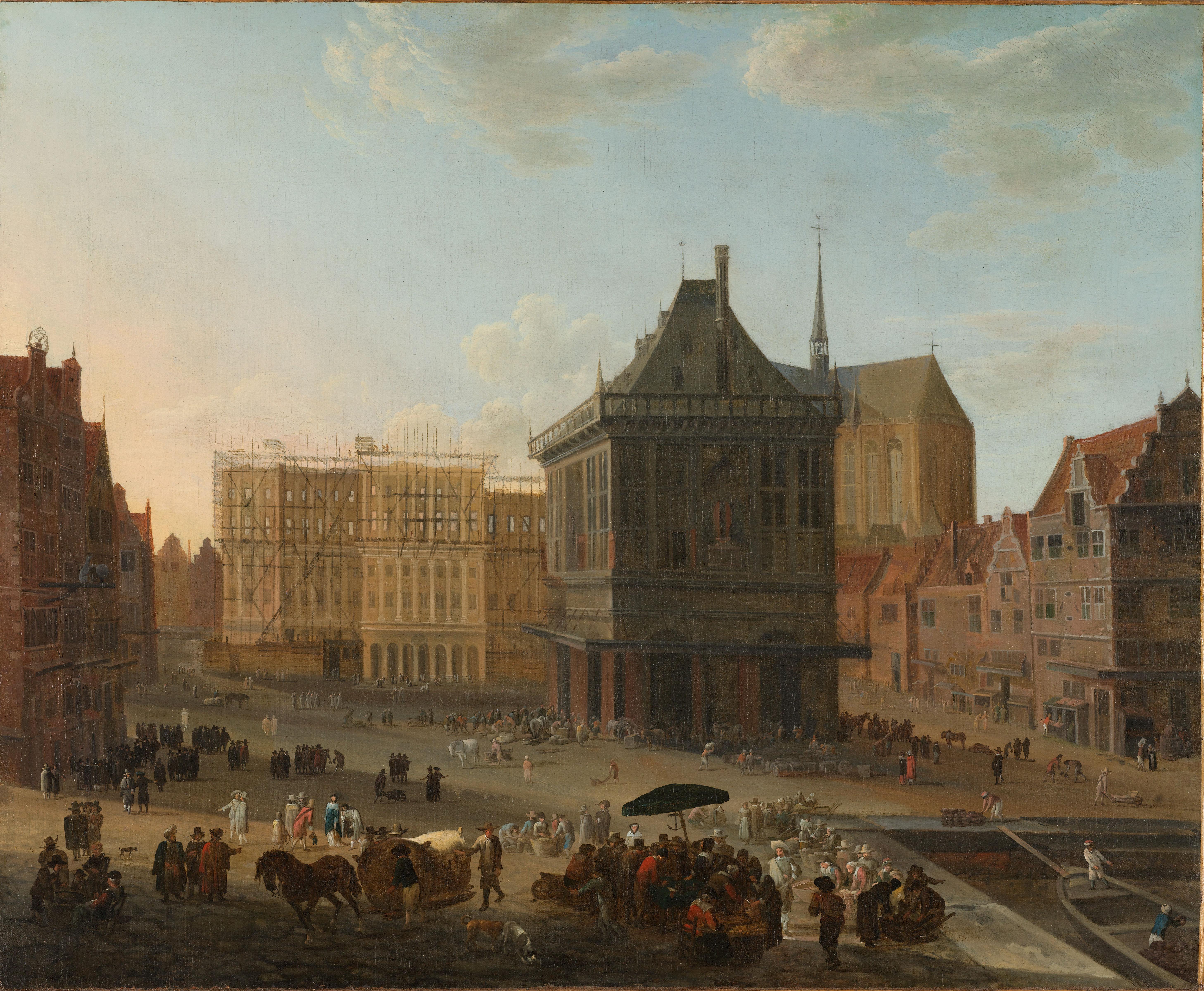 The Dam in Amsterdam with the new Town Hall under Construction