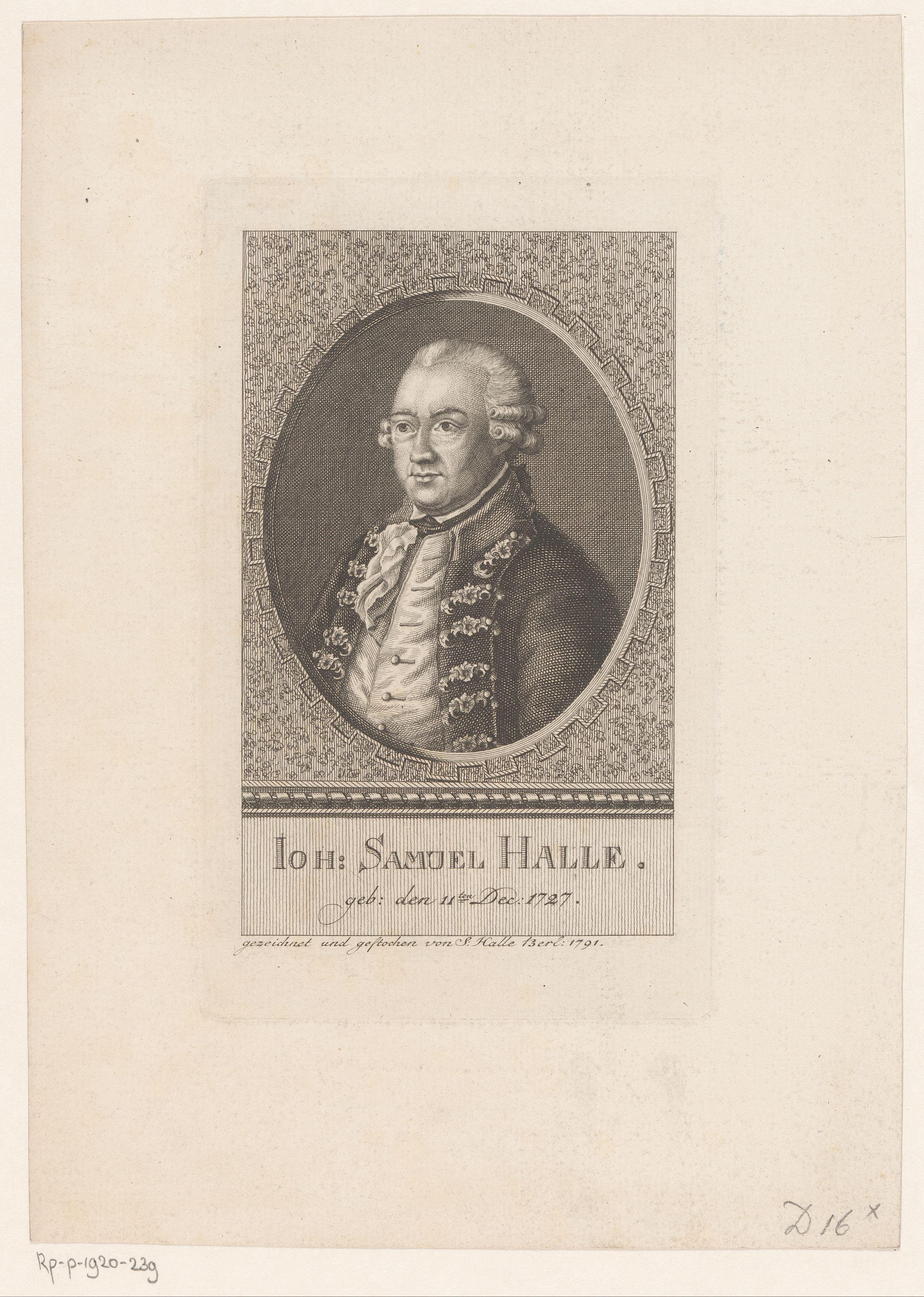 Portret van Johann Samuel Halle