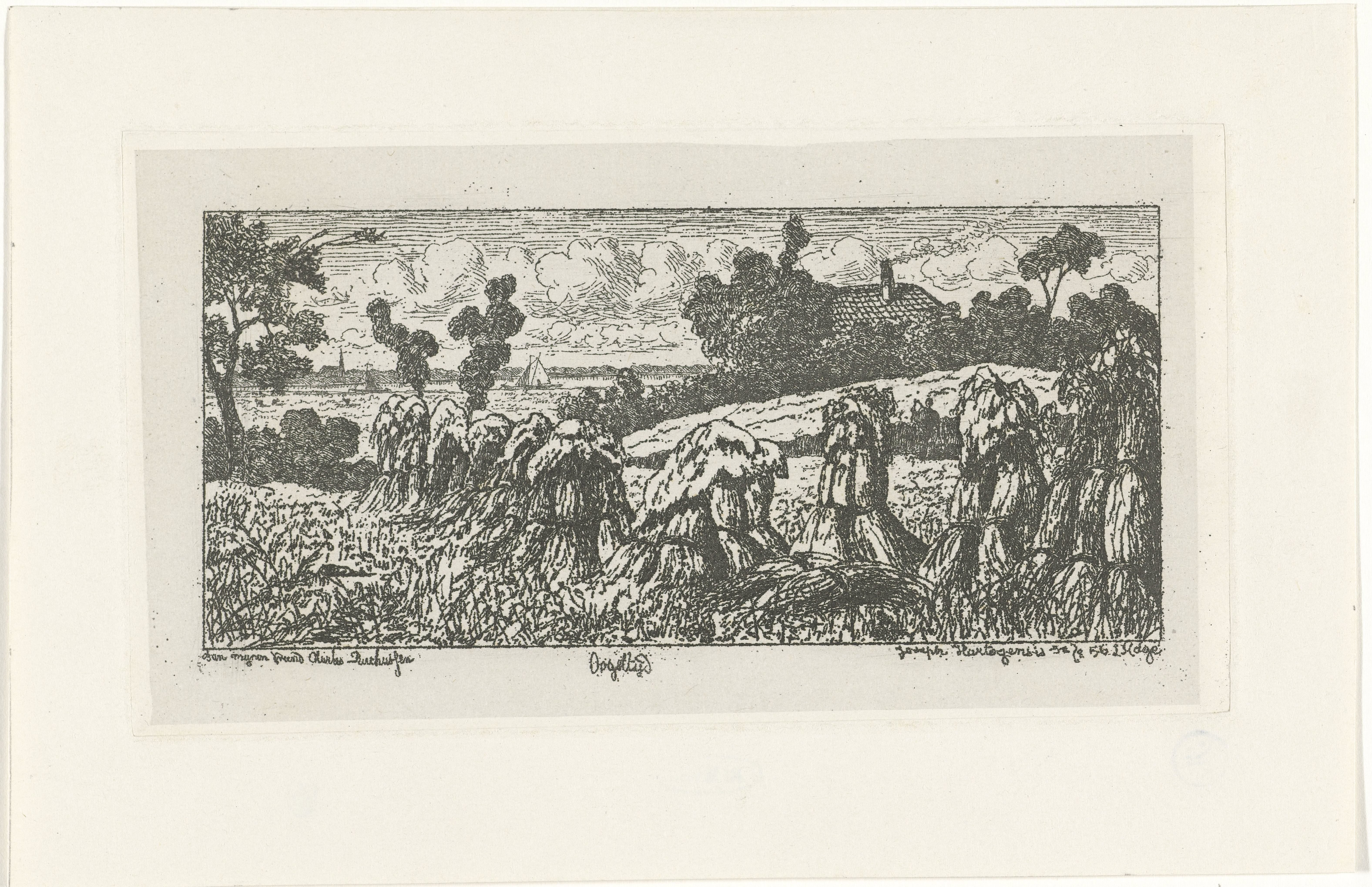 Landschap met korenschoven