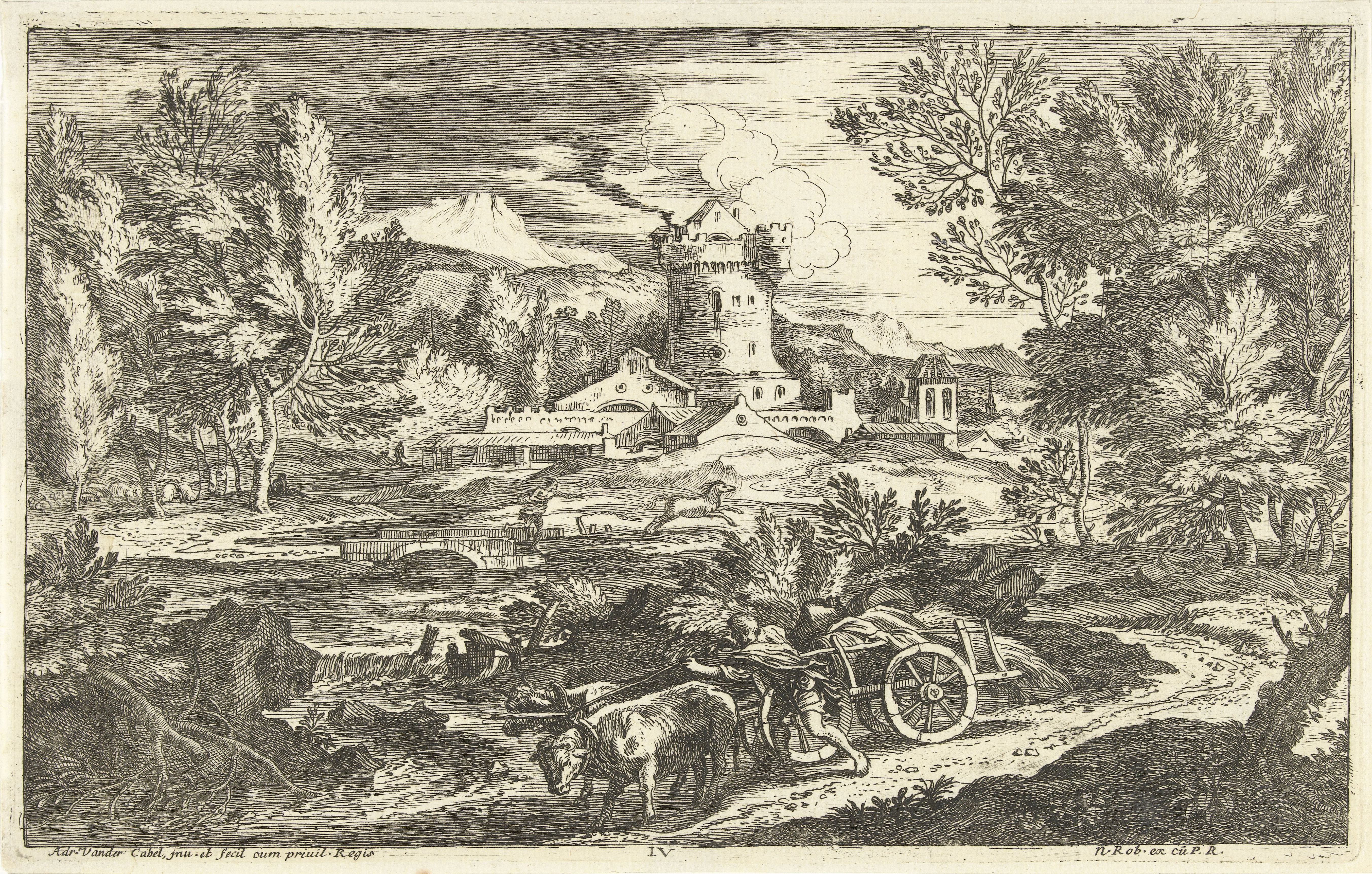 Landschap met ossenwagen