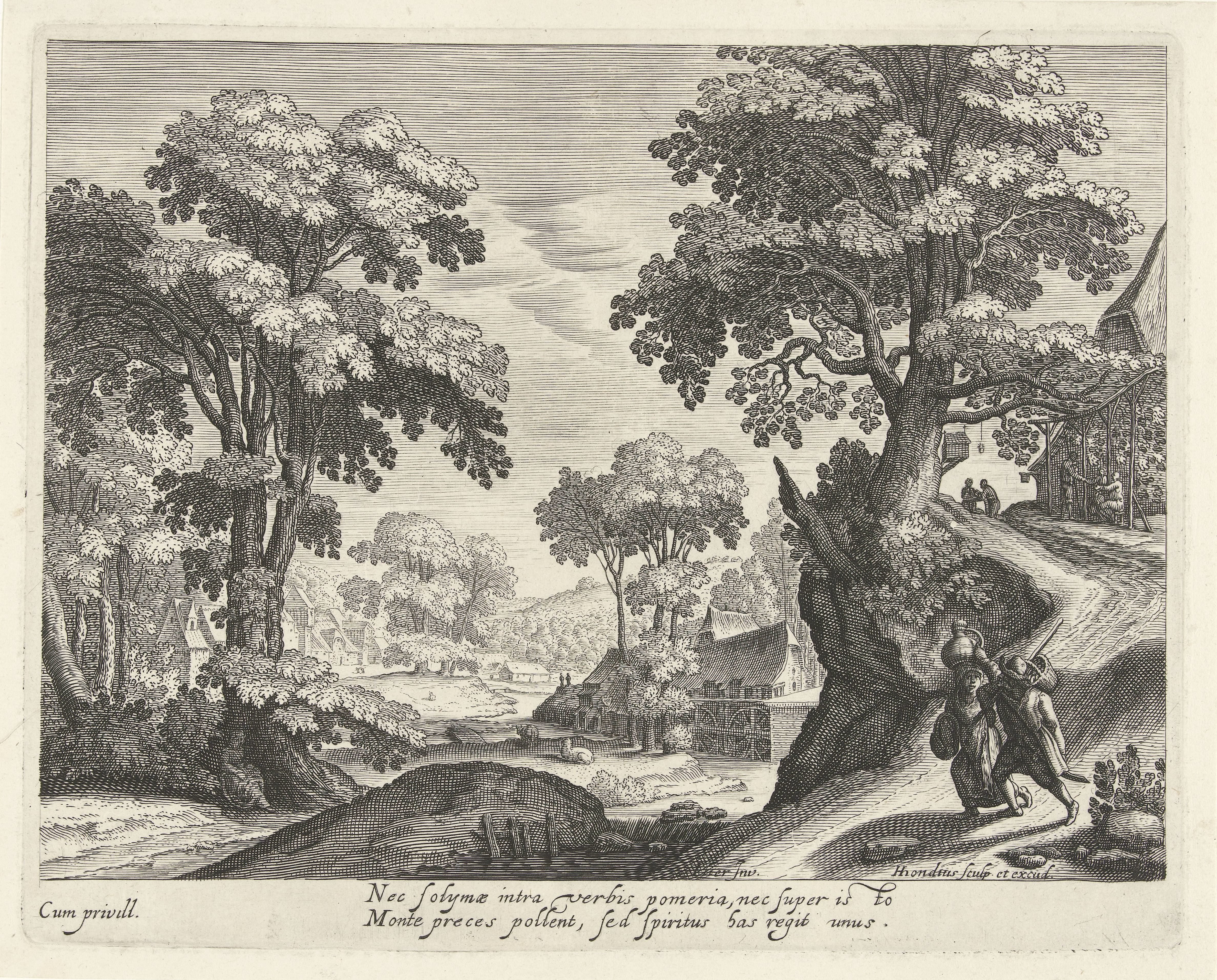 Landschap met een boerenpaar op een landweg
