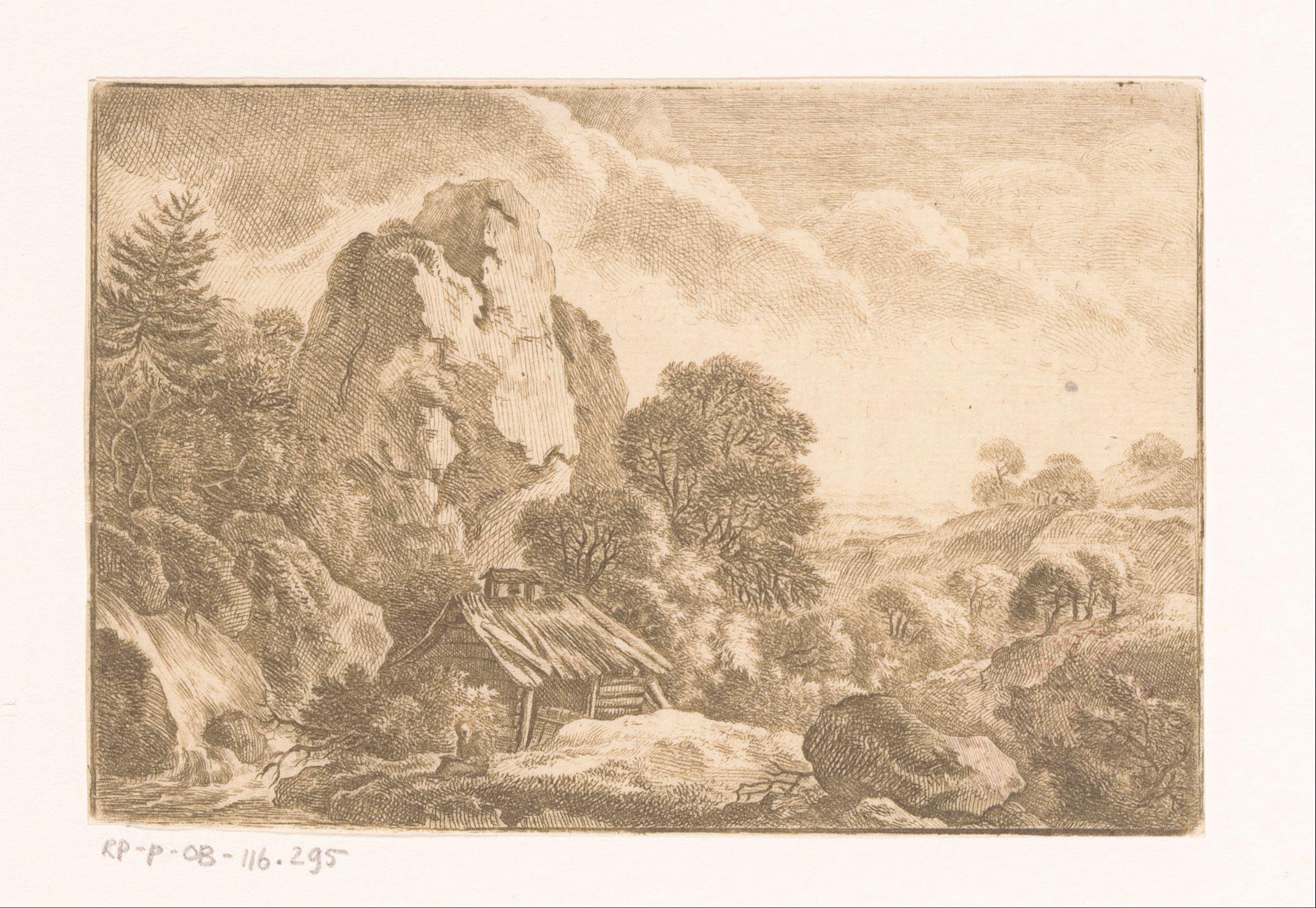 Rotsachtig landschap met vervallen hut