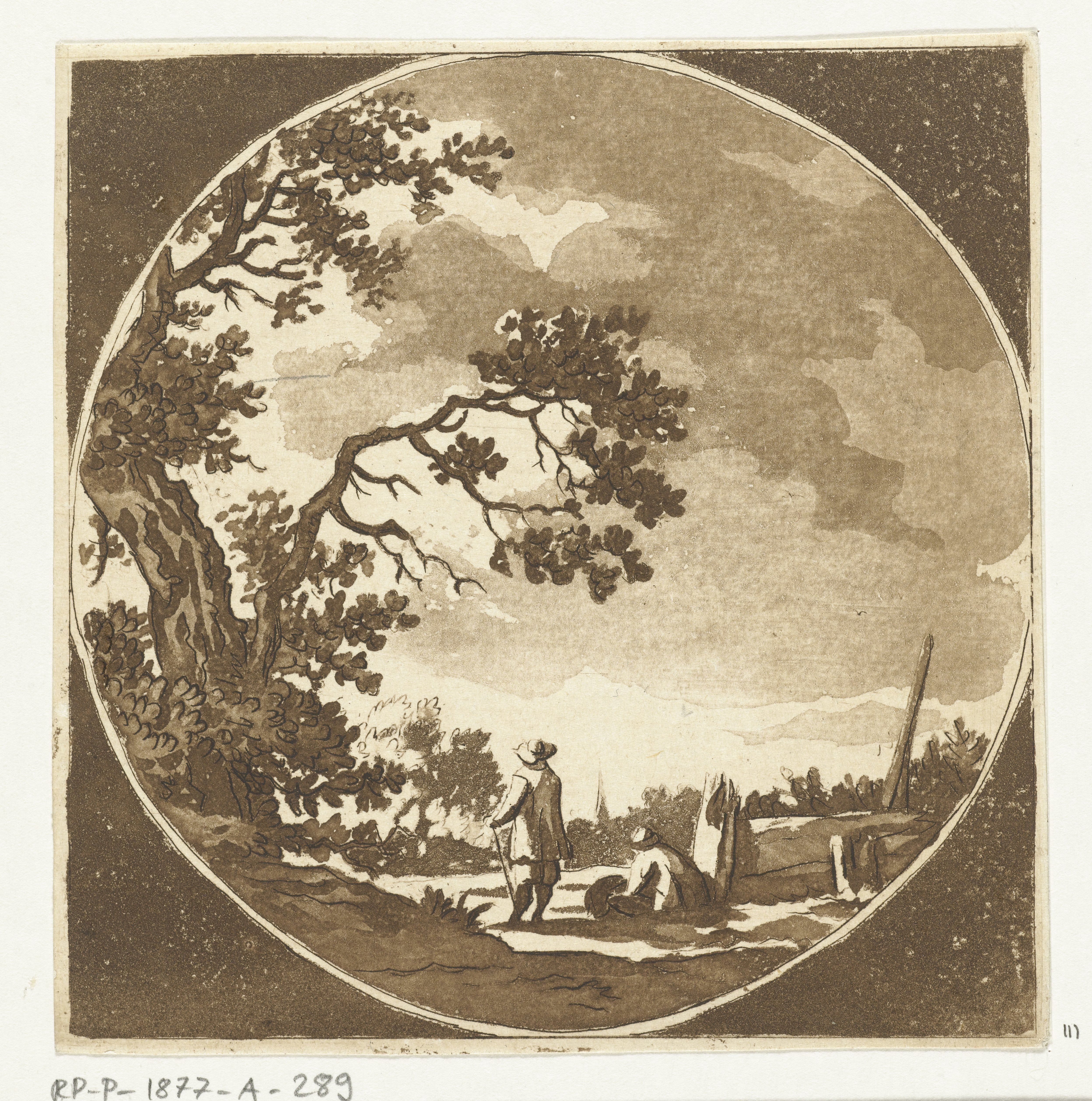Landschap met twee wandelaars