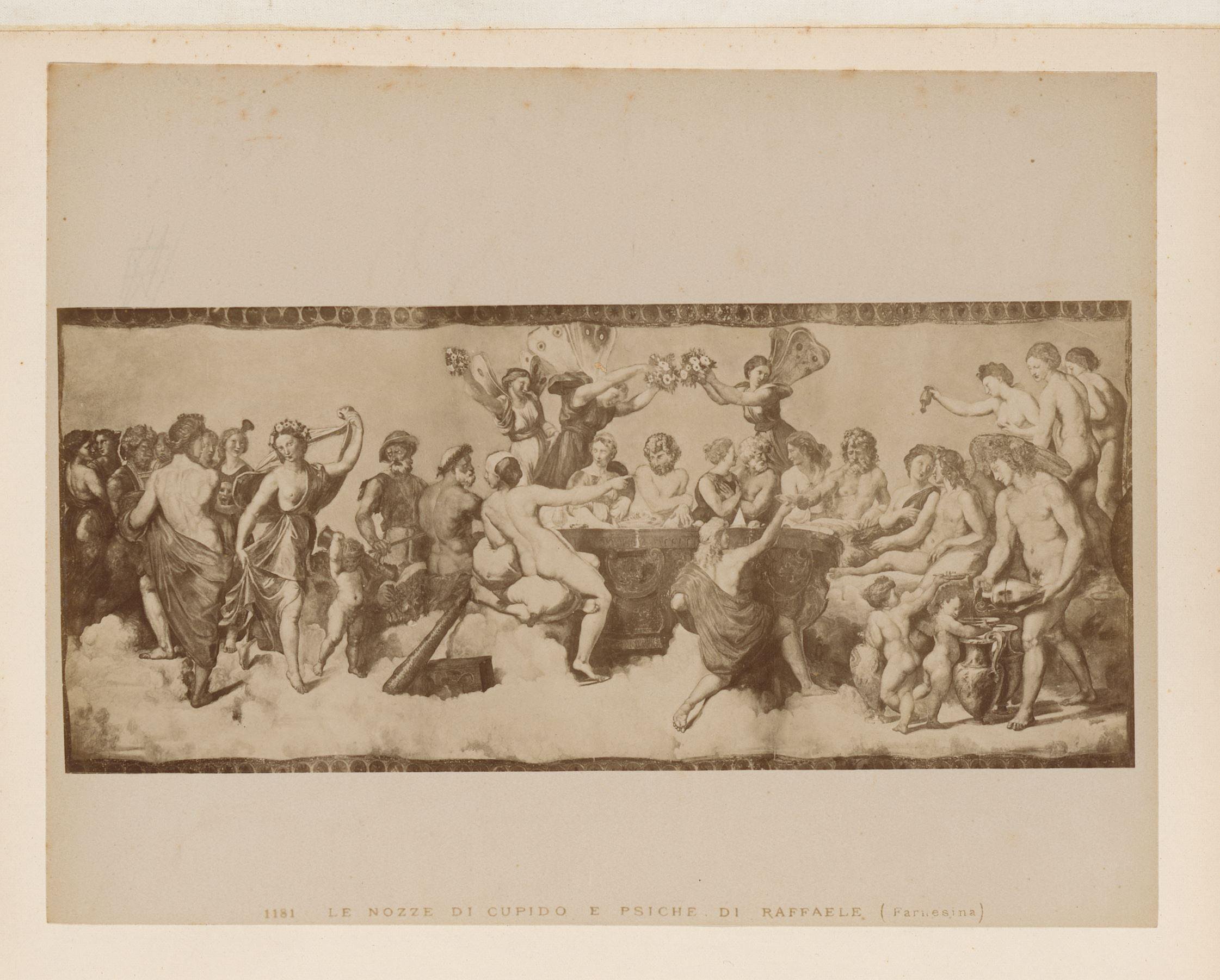 Fotoreproductie van fresco De bruiloft van Cupido en Psyche door Rafaël in het Farnesina te Rome