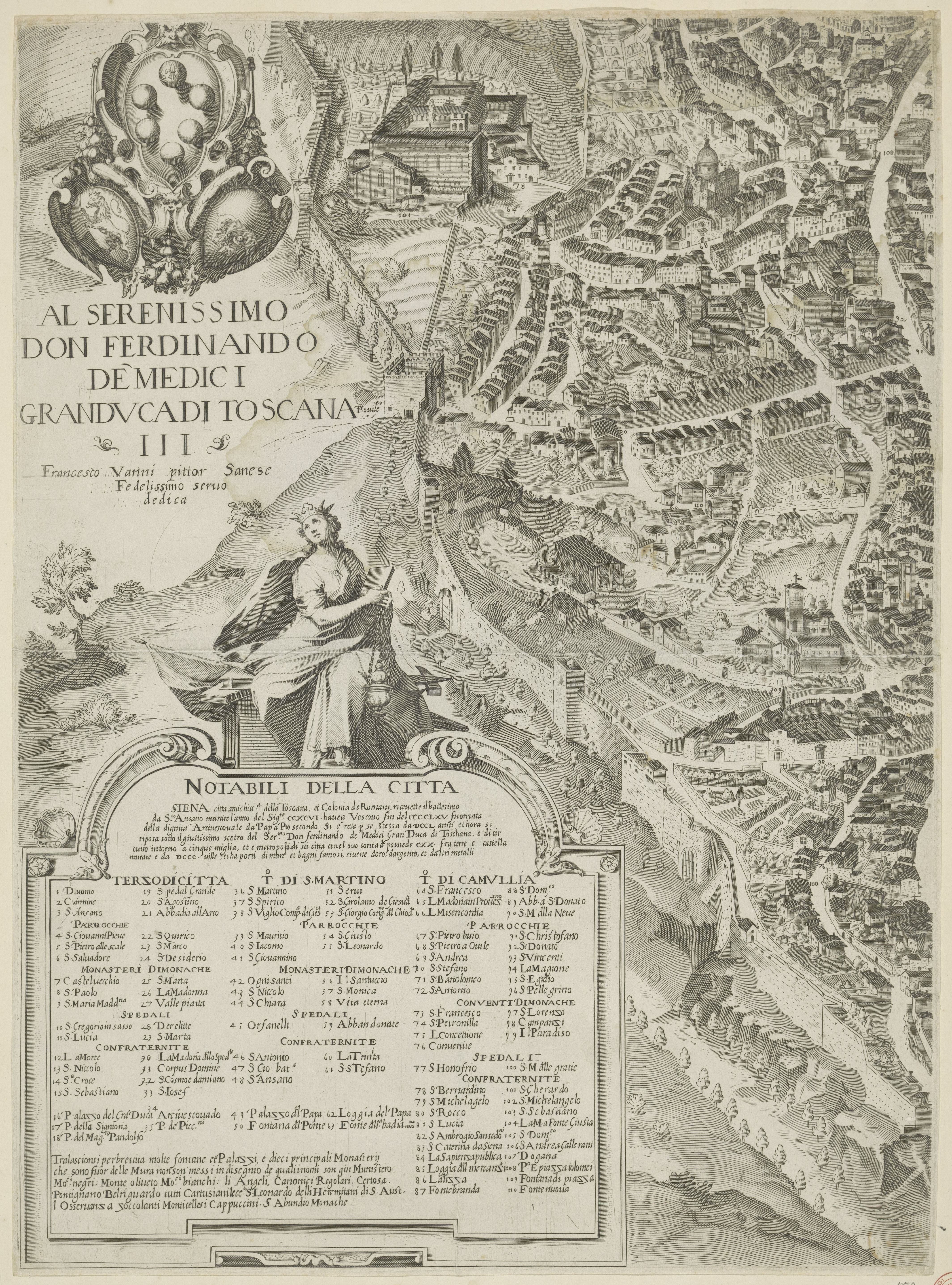 Plattegrond van Siena (deel linksonder)